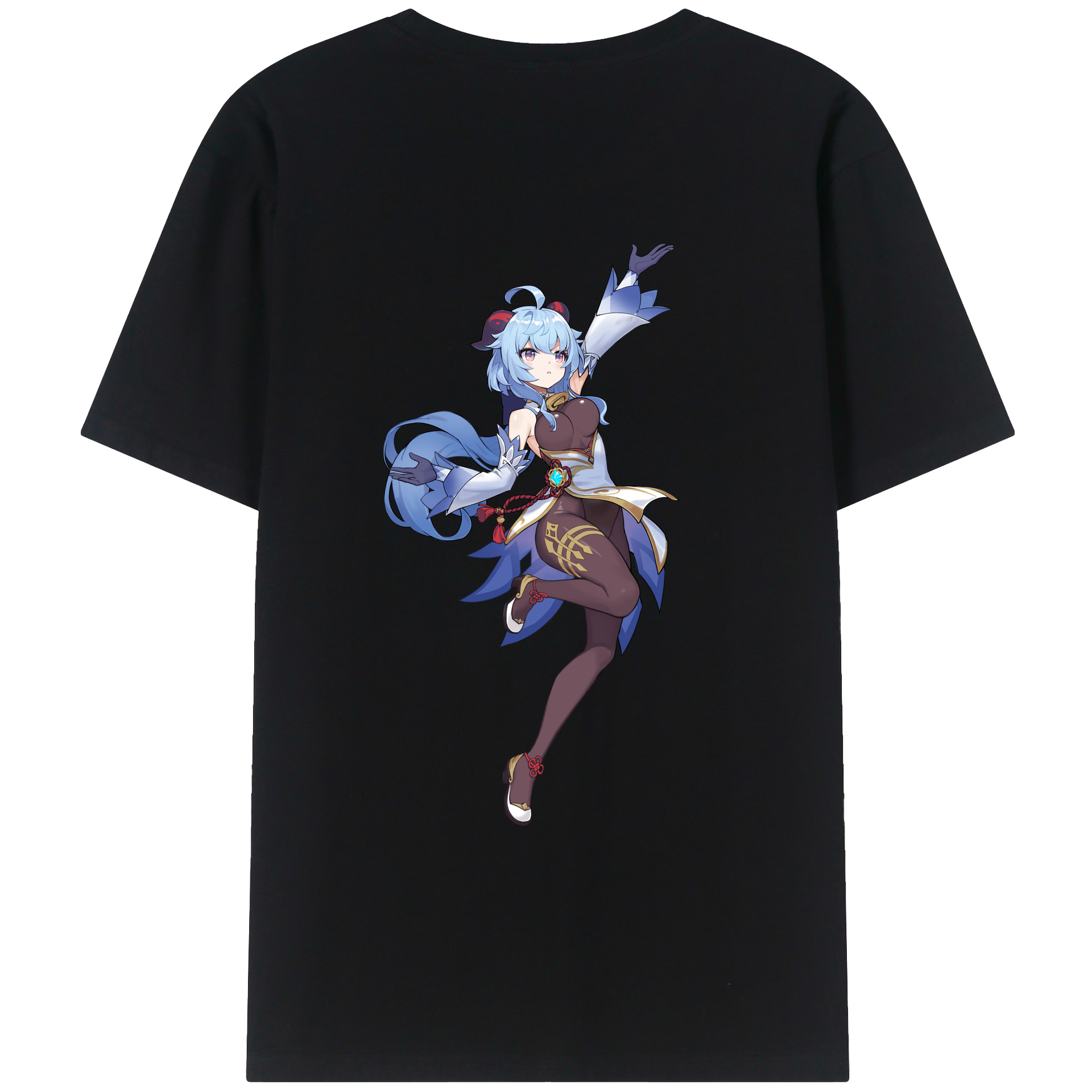 げんし神 甘雨 かんう genshin Ganyu 綿100％ メンズ半袖Tシャツ（バックプリント） 通気性