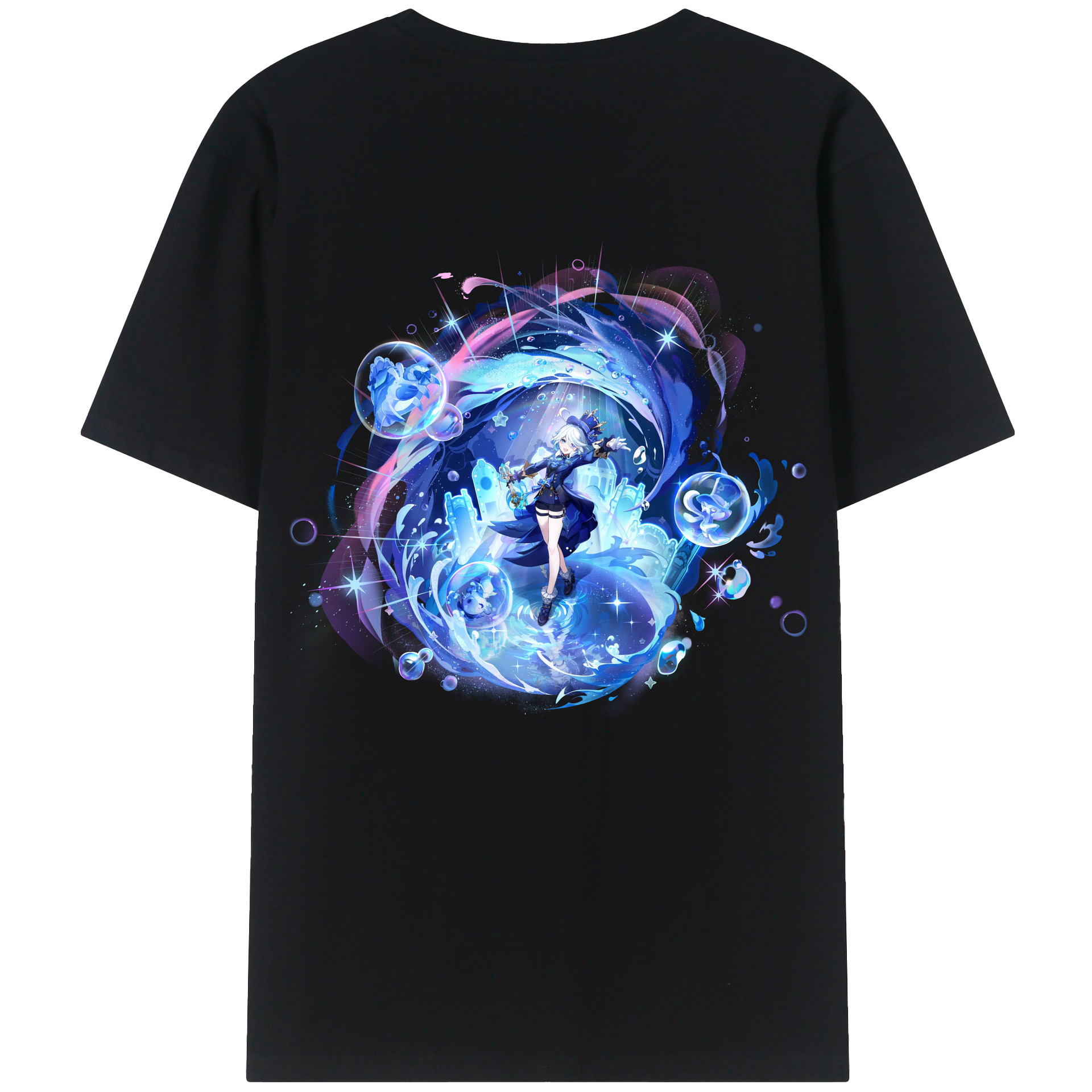 げんし神 フリーナ genshin Furina 綿100％ メンズ半袖Tシャツ（バックプリント） 通気性
