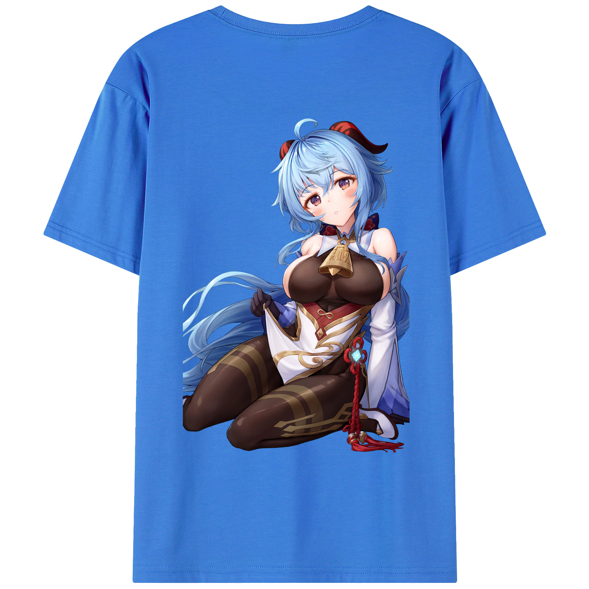 げんし神 甘雨 かんう genshin Ganyu 綿100％ メンズ半袖Tシャツ（バックプリント） 通気性