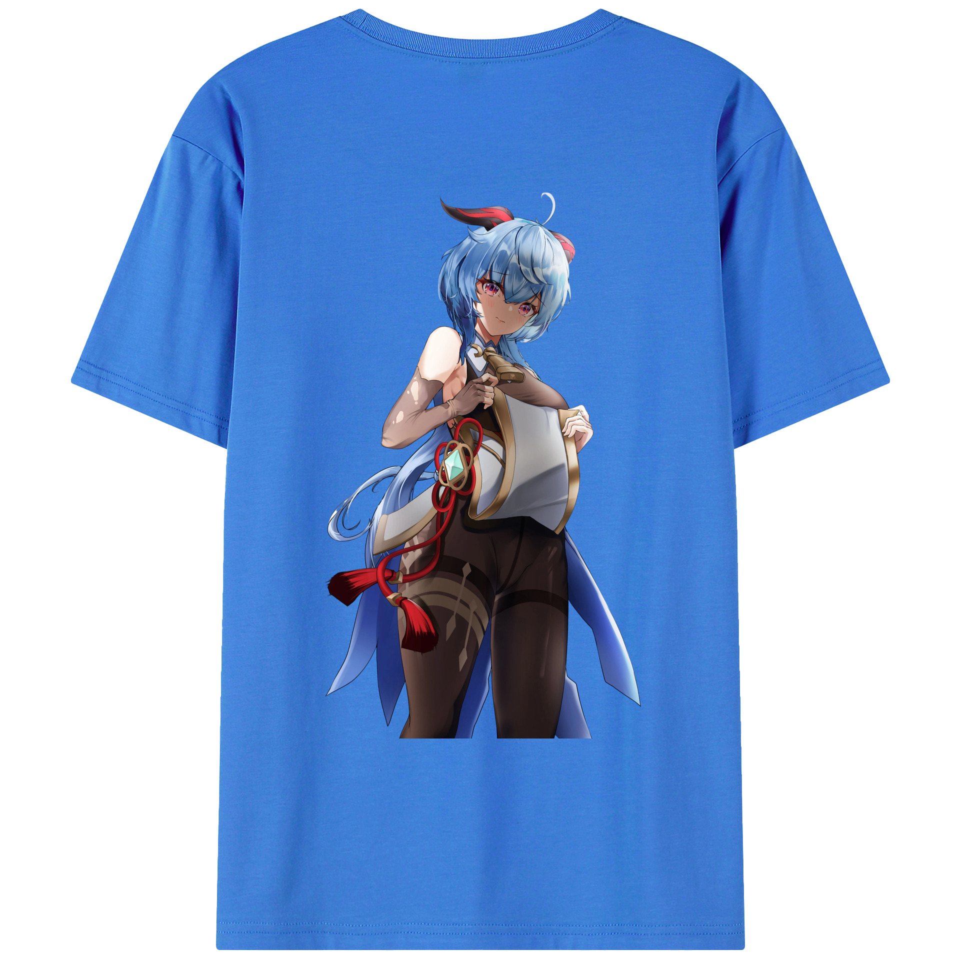 げんし神 甘雨 かんう genshin Ganyu 綿100％ メンズ半袖Tシャツ（バックプリント） 通気性