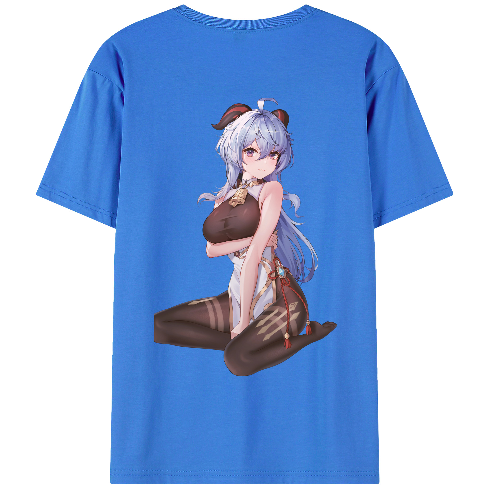 げんし神 甘雨 かんう genshin Ganyu 綿100％ メンズ半袖Tシャツ（バックプリント） 通気性