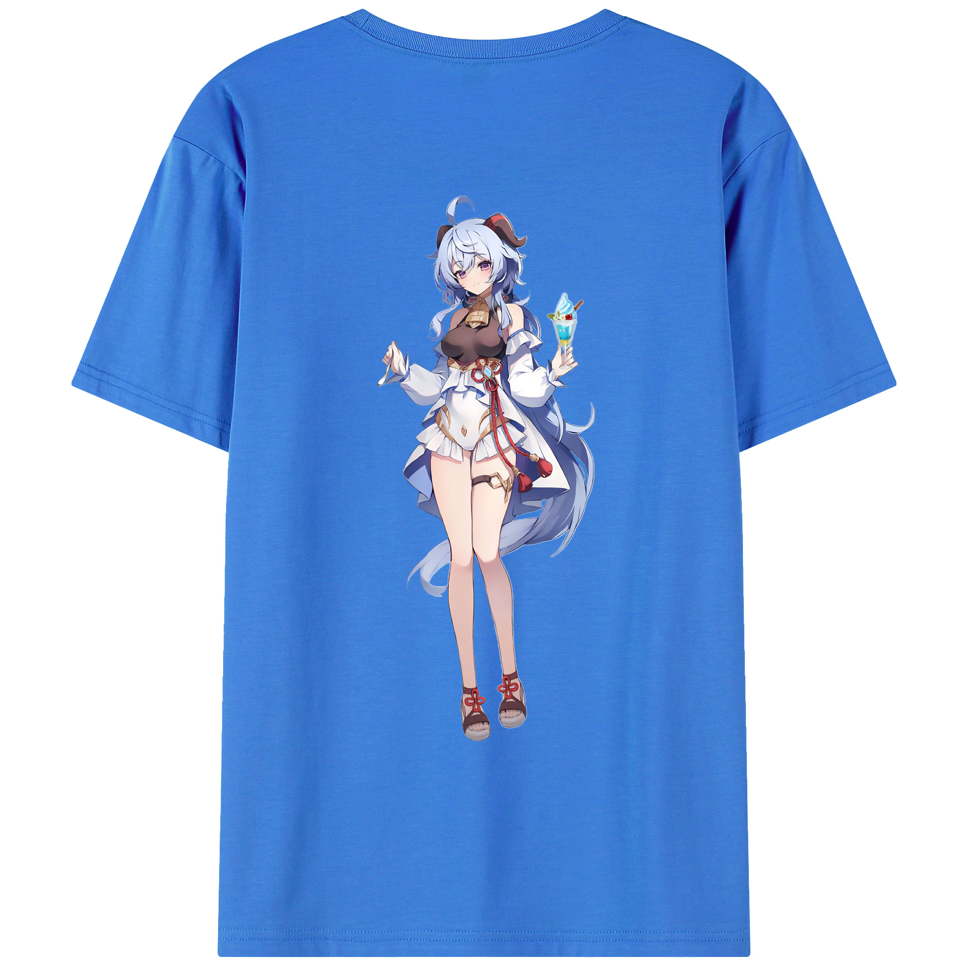 げんし神 甘雨 かんう genshin Ganyu 綿100％ メンズ半袖Tシャツ（バックプリント） 通気性