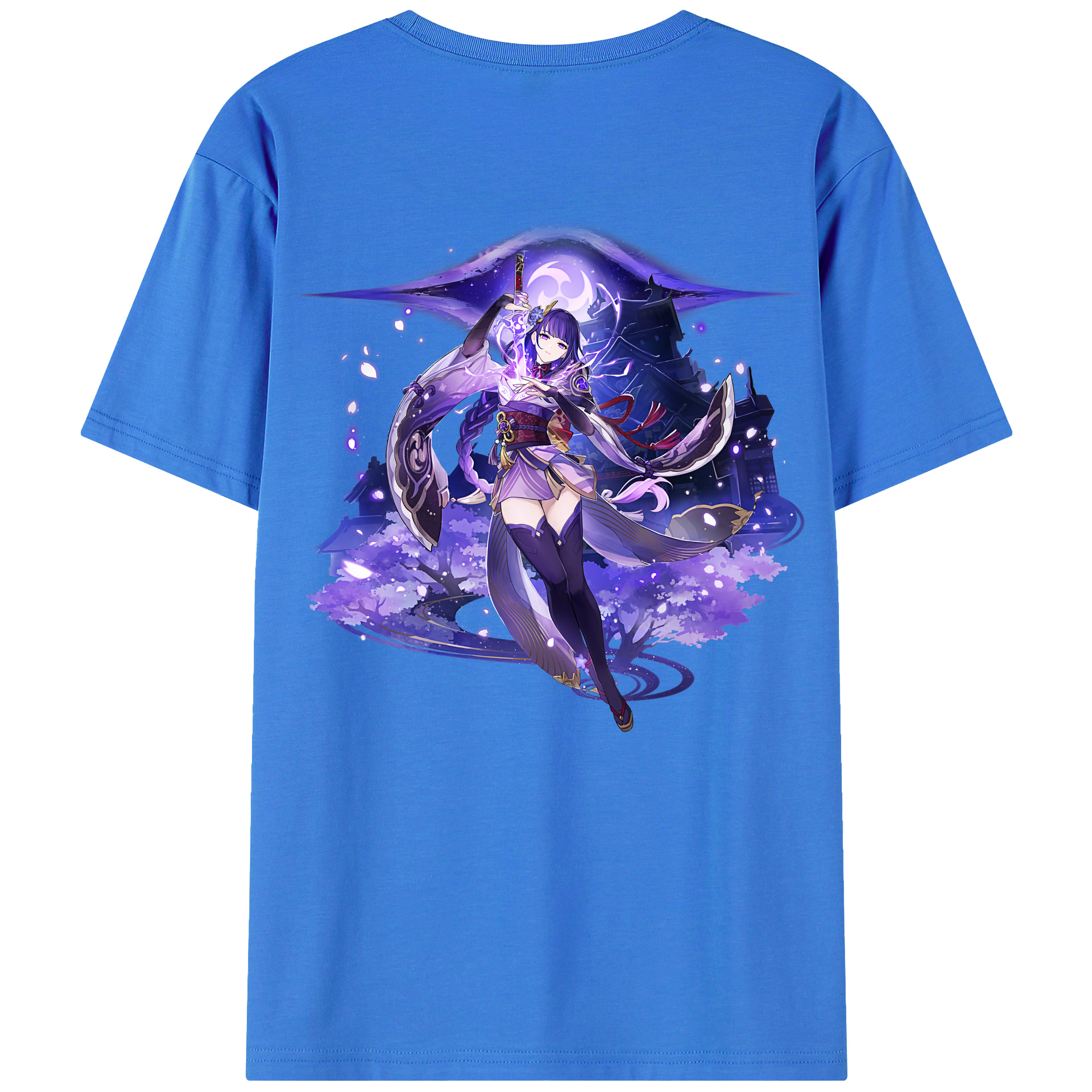 げんし神 雷電将軍 らいでんしょうぐん genshin Raiden Shogun 綿100％ メンズ半袖Tシャツ（バックプリント） 通気性
