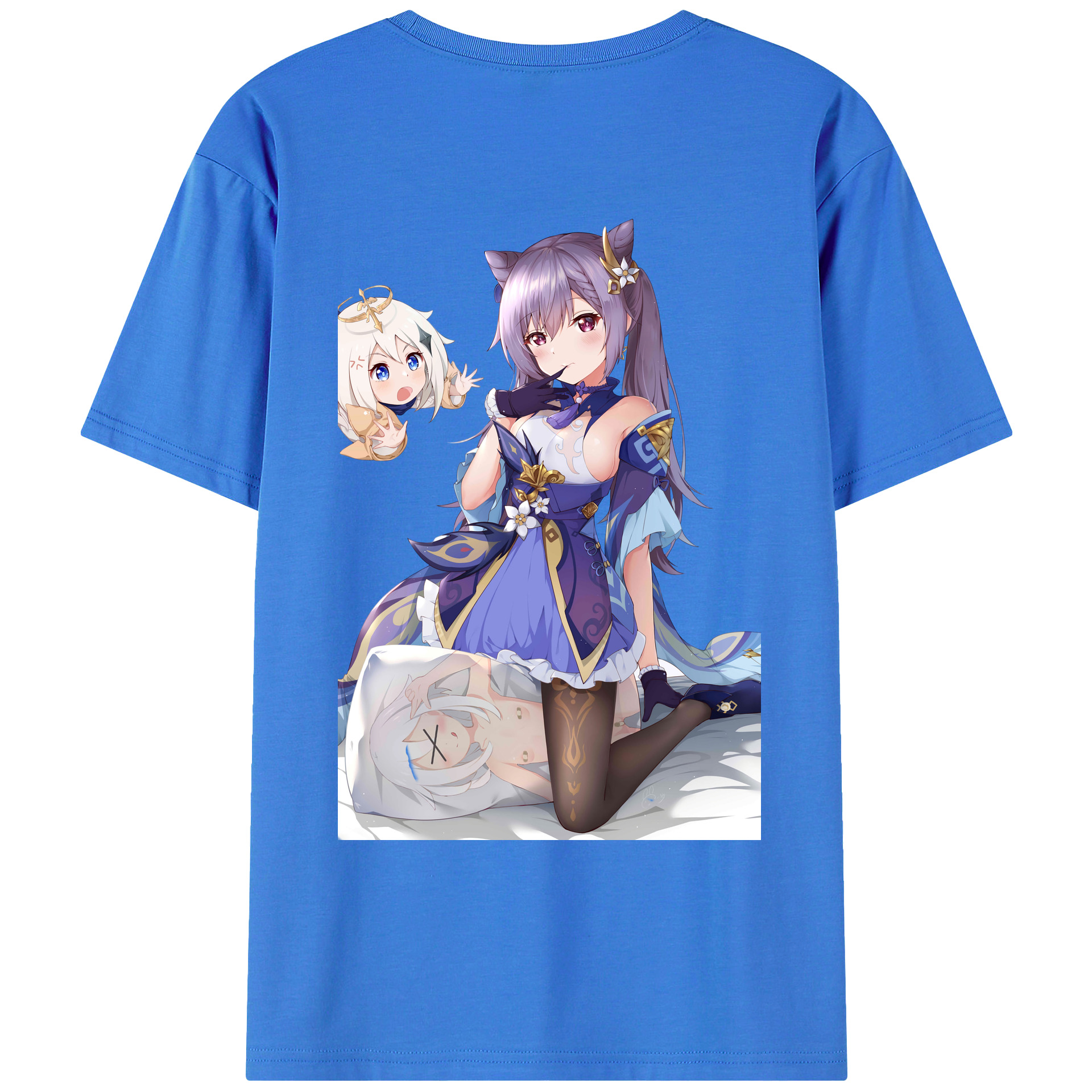 げんし神 刻晴 こくせい genshin Kokusei 綿100％ メンズ半袖Tシャツ（バックプリント） 通気性