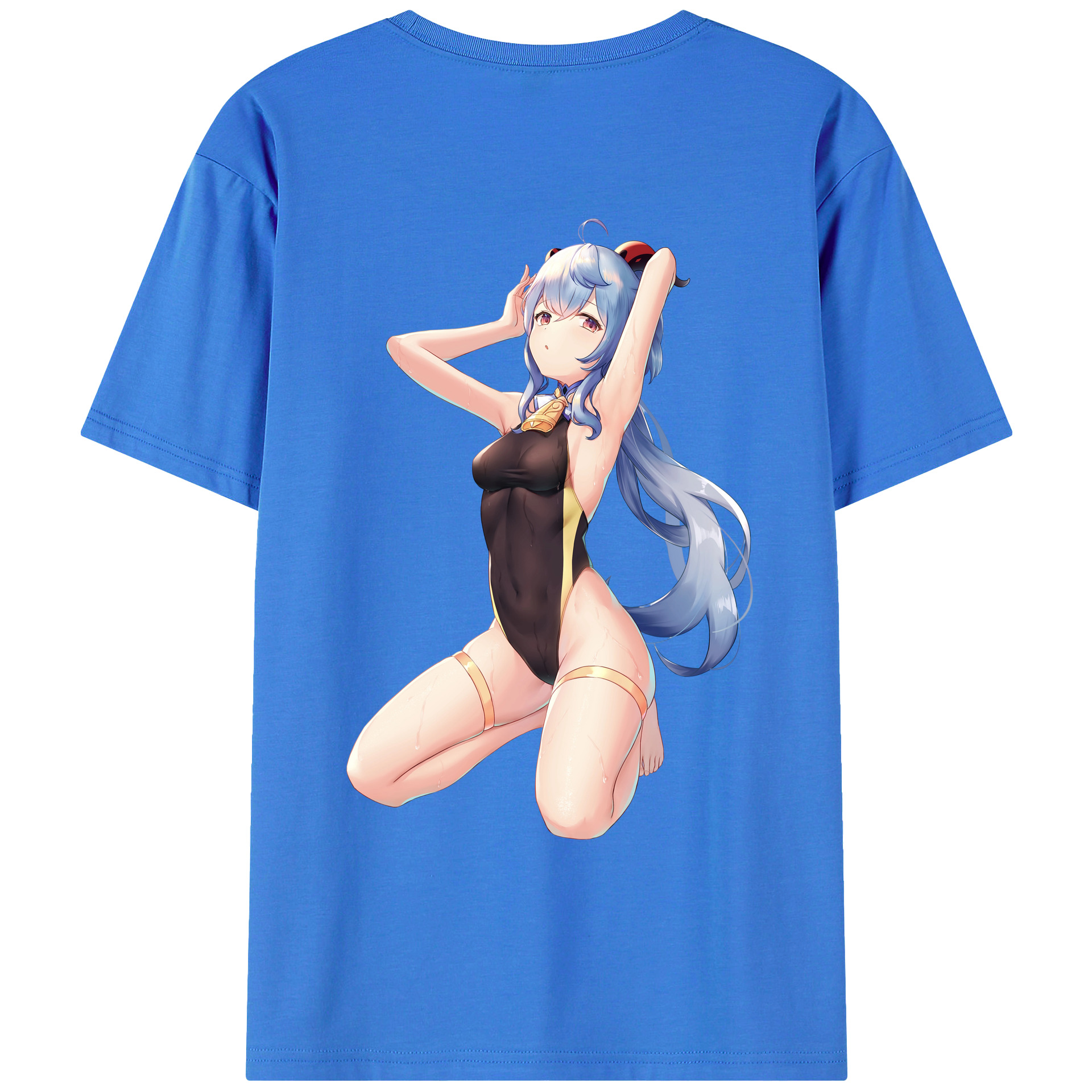 げんし神 甘雨 かんう genshin Ganyu 綿100％ メンズ半袖Tシャツ（バックプリント） 通気性