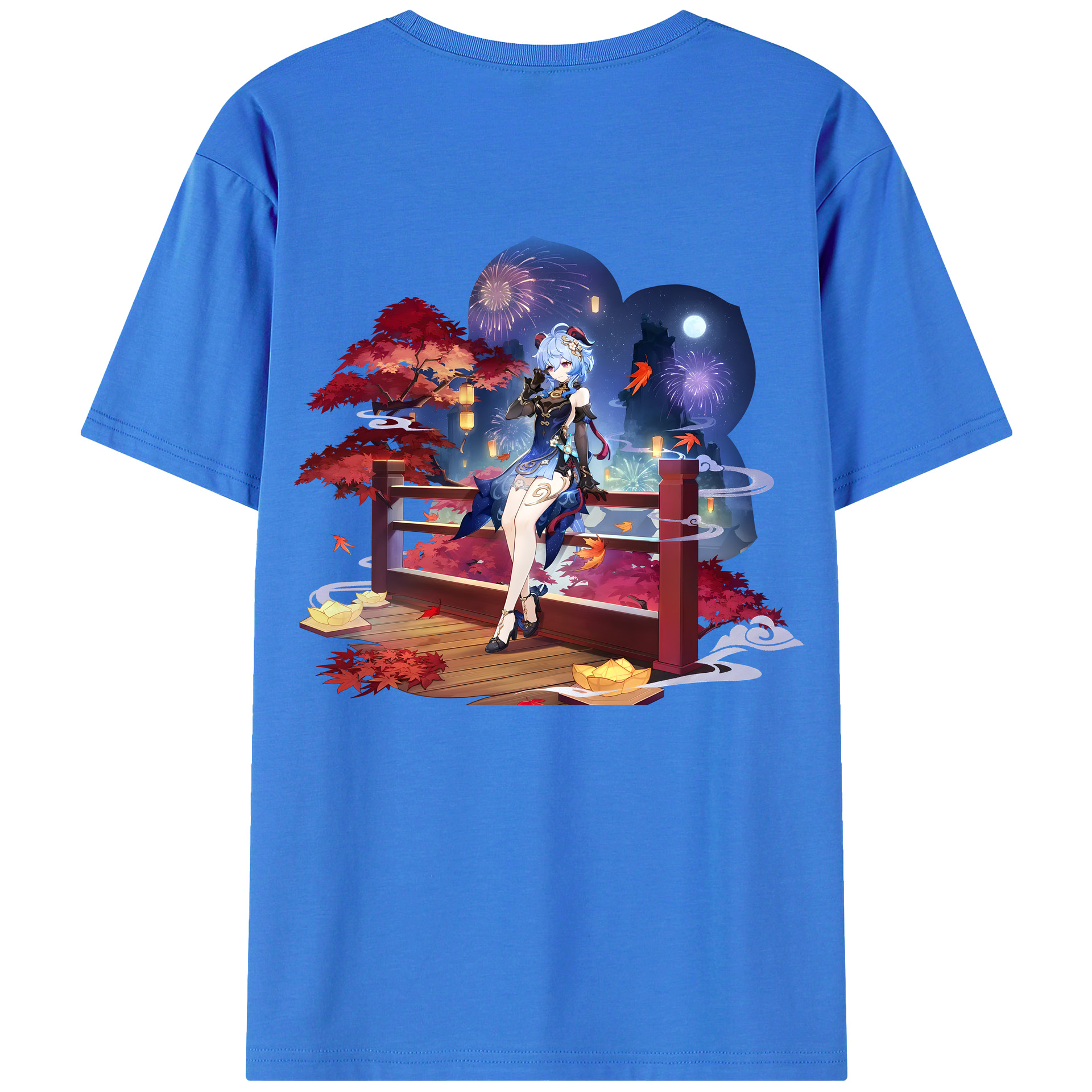 げんし神 甘雨 かんう genshin Ganyu 綿100％ メンズ半袖Tシャツ（バックプリント） 通気性
