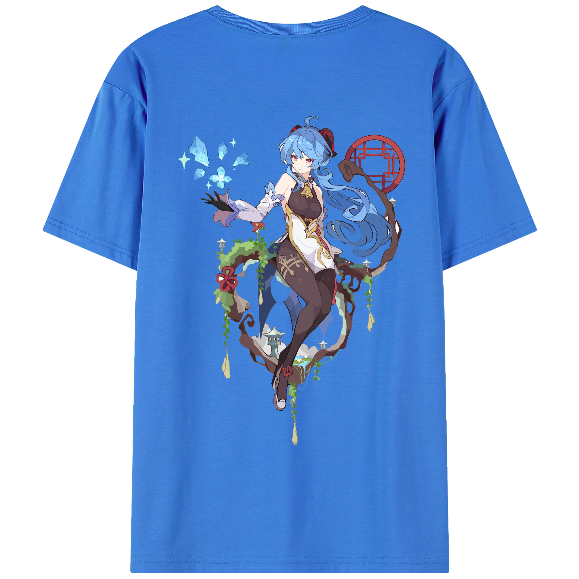 げんし神 甘雨 かんう genshin Ganyu 綿100％ メンズ半袖Tシャツ（バックプリント） 通気性