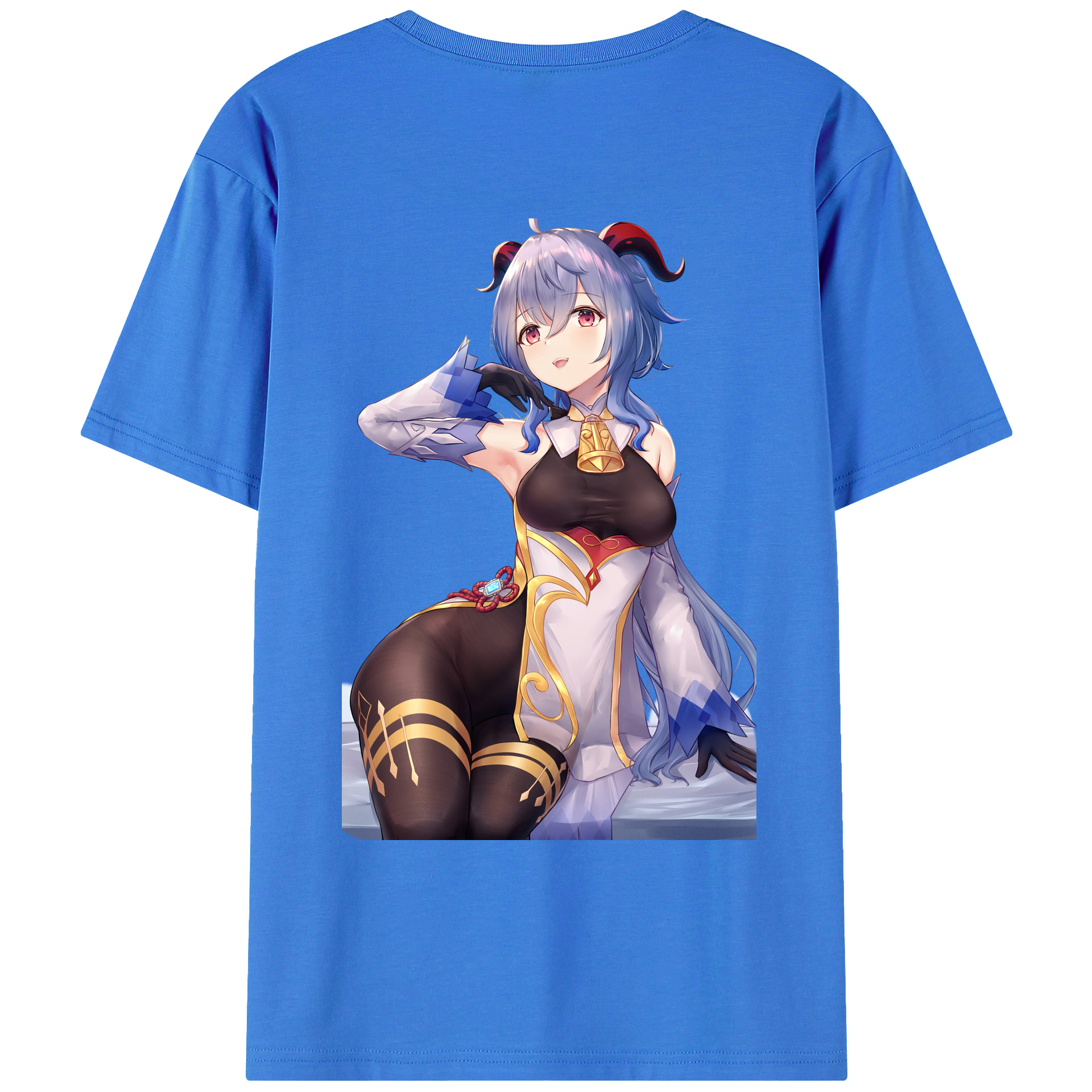 げんし神 甘雨 かんう genshin Ganyu 綿100％ メンズ半袖Tシャツ（バックプリント） 通気性