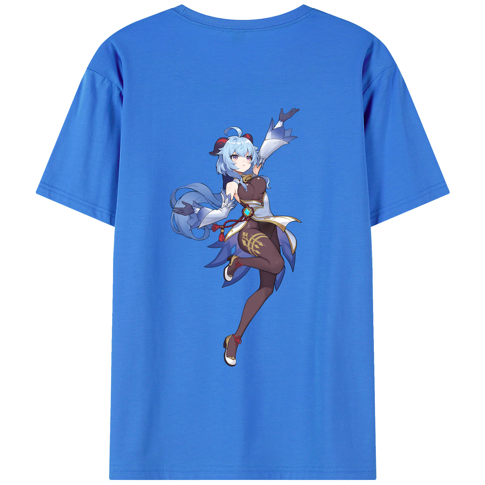 げんし神 甘雨 かんう genshin Ganyu 綿100％ メンズ半袖Tシャツ（バックプリント） 通気性