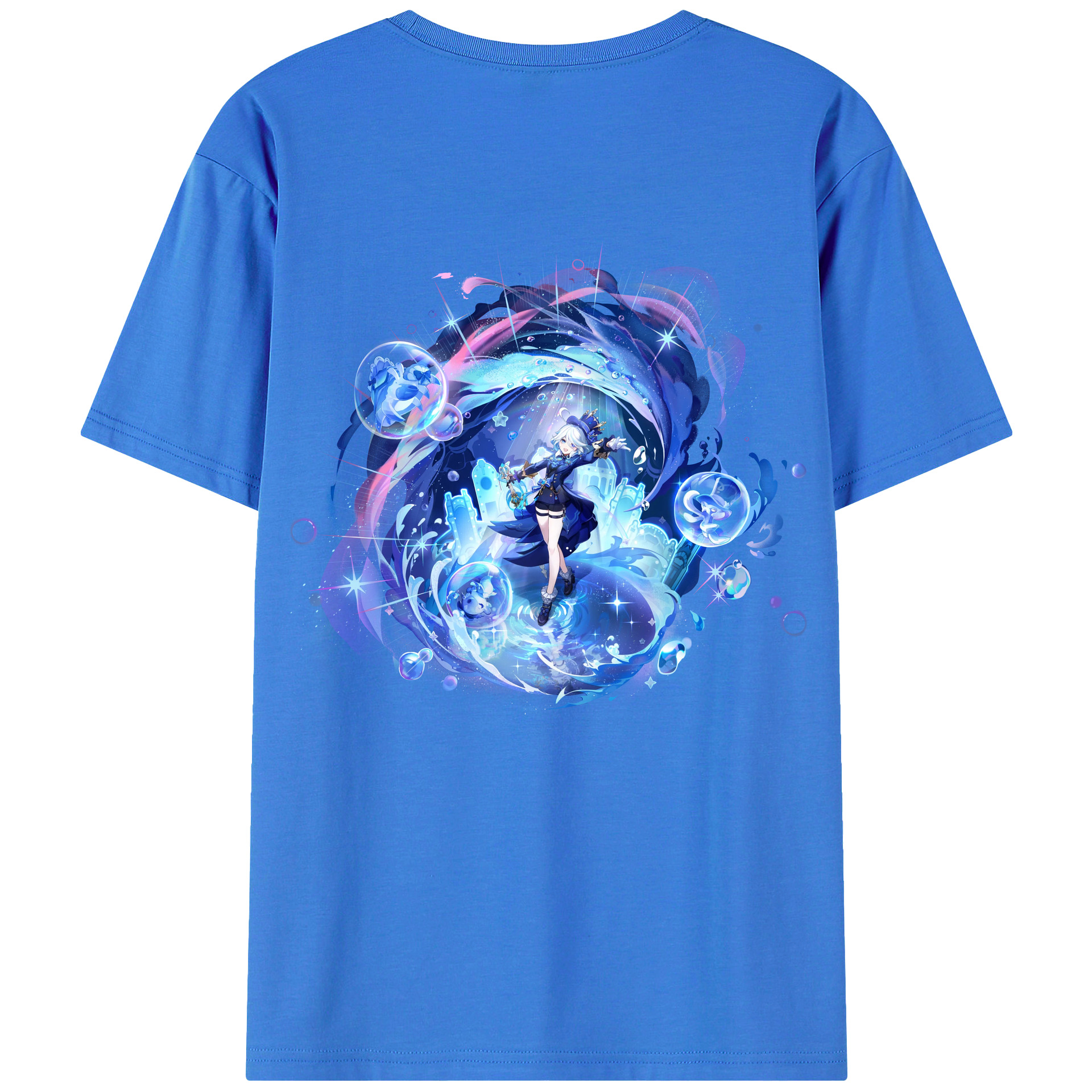 げんし神 フリーナ genshin Furina 綿100％ メンズ半袖Tシャツ（バックプリント） 通気性