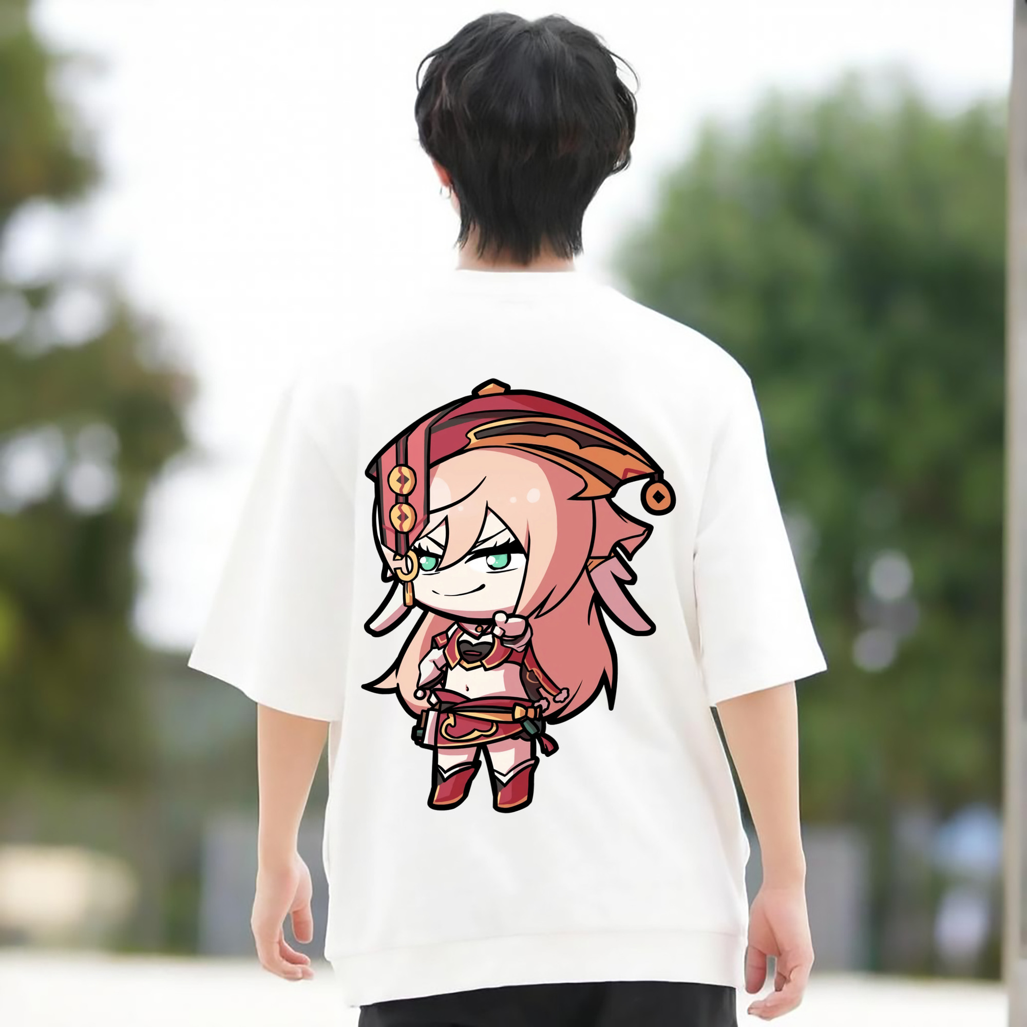 げんし神 ヤンフェイ genshin Yanfei 綿100％ メンズ半袖Tシャツ（バックプリント） 通気性