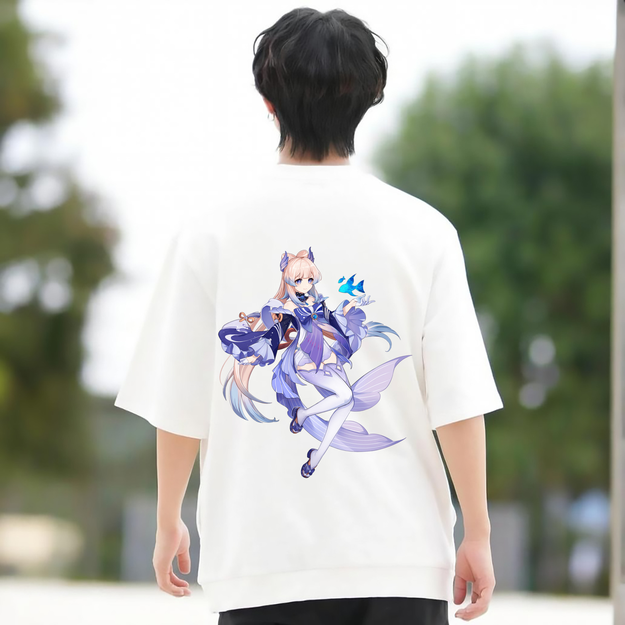 げんし神 珊瑚宮心海 サンゴノミヤ・ココミ genshin Sangonomiya Kokomi 綿100％ メンズ半袖Tシャツ（バックプリント） 通気性