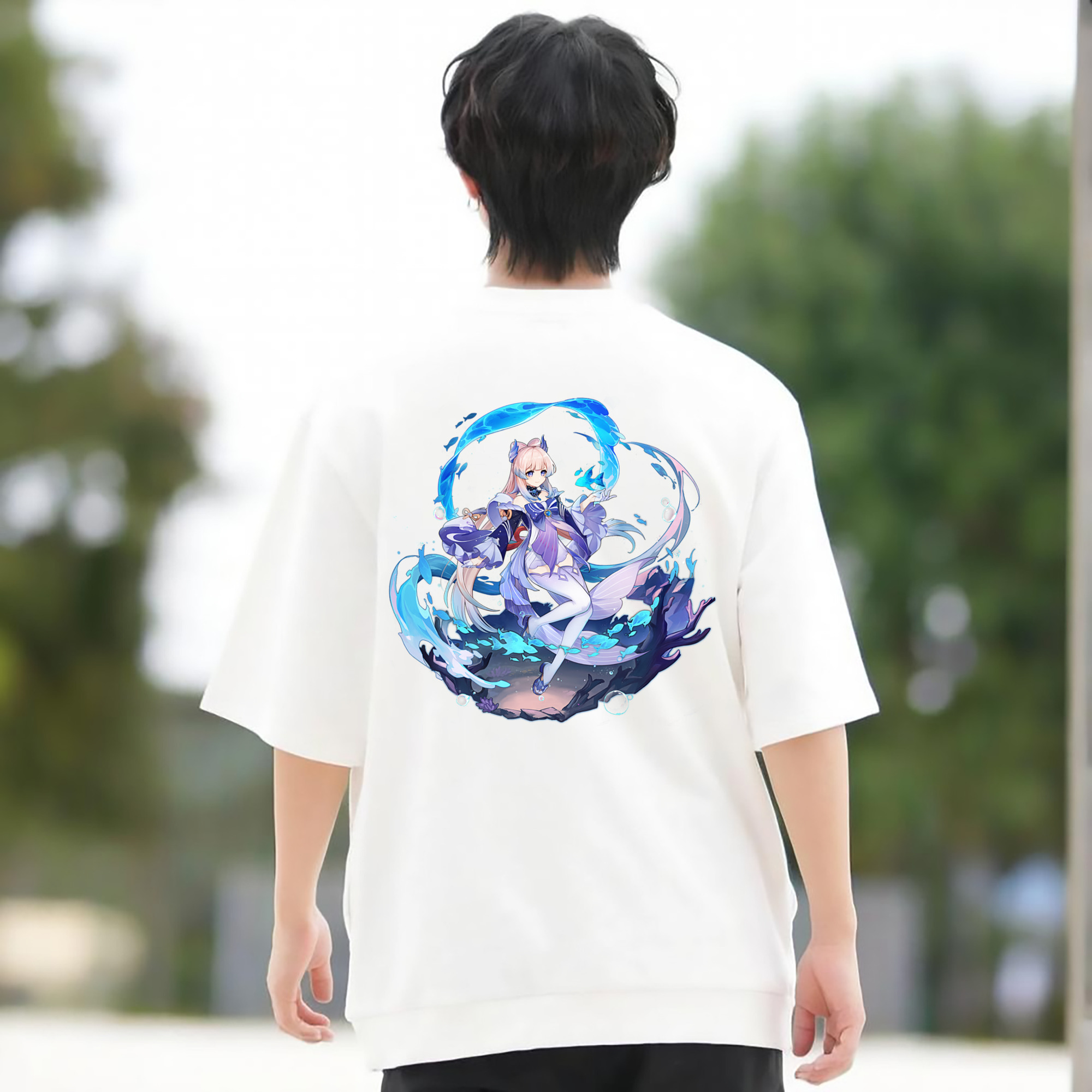 げんし神 珊瑚宮心海 サンゴノミヤ・ココミ genshin Sangonomiya Kokomi 綿100％ メンズ半袖Tシャツ（バックプリント） 通気性
