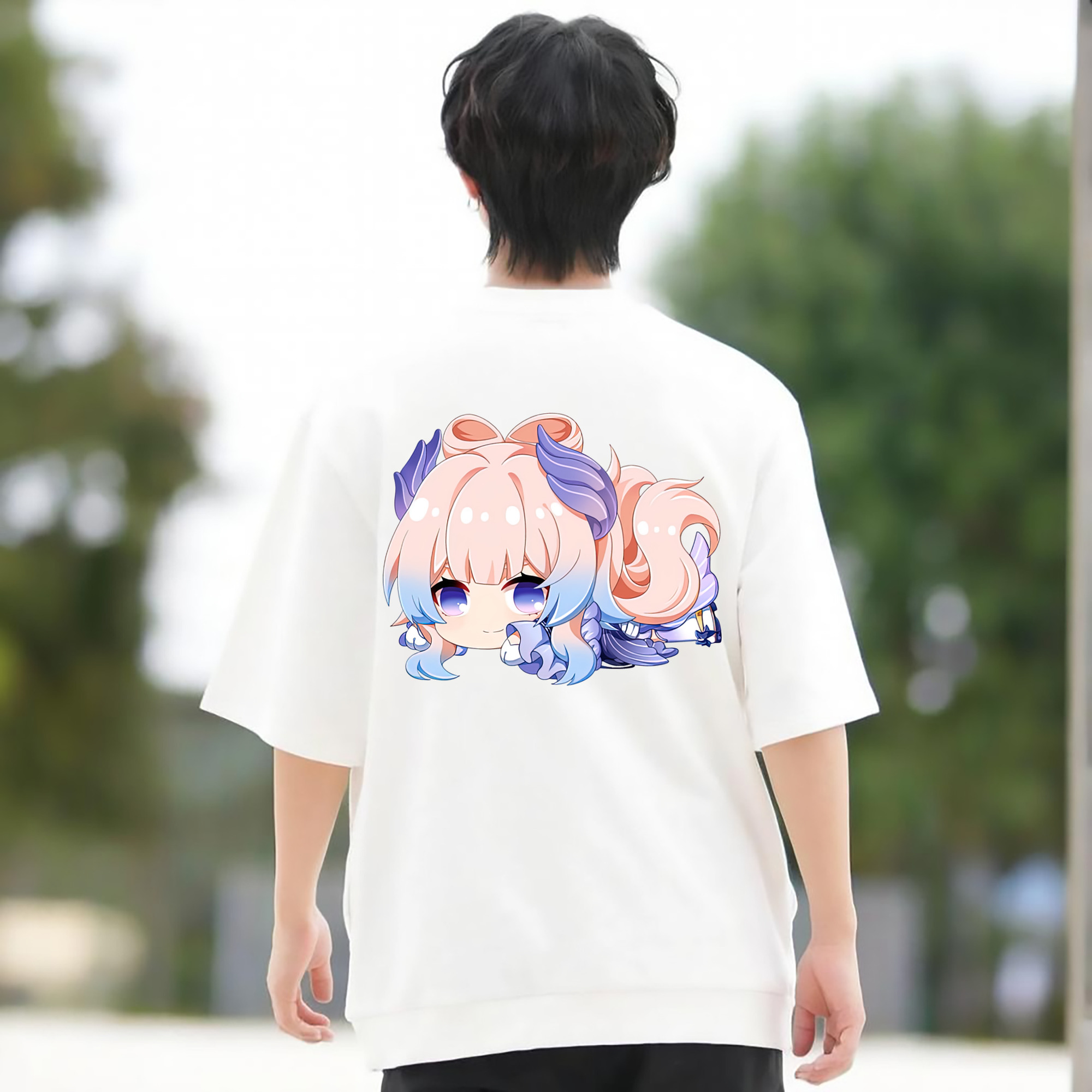 げんし神 珊瑚宮心海 サンゴノミヤ・ココミ genshin Sangonomiya Kokomi 綿100％ メンズ半袖Tシャツ（バックプリント） 通気性