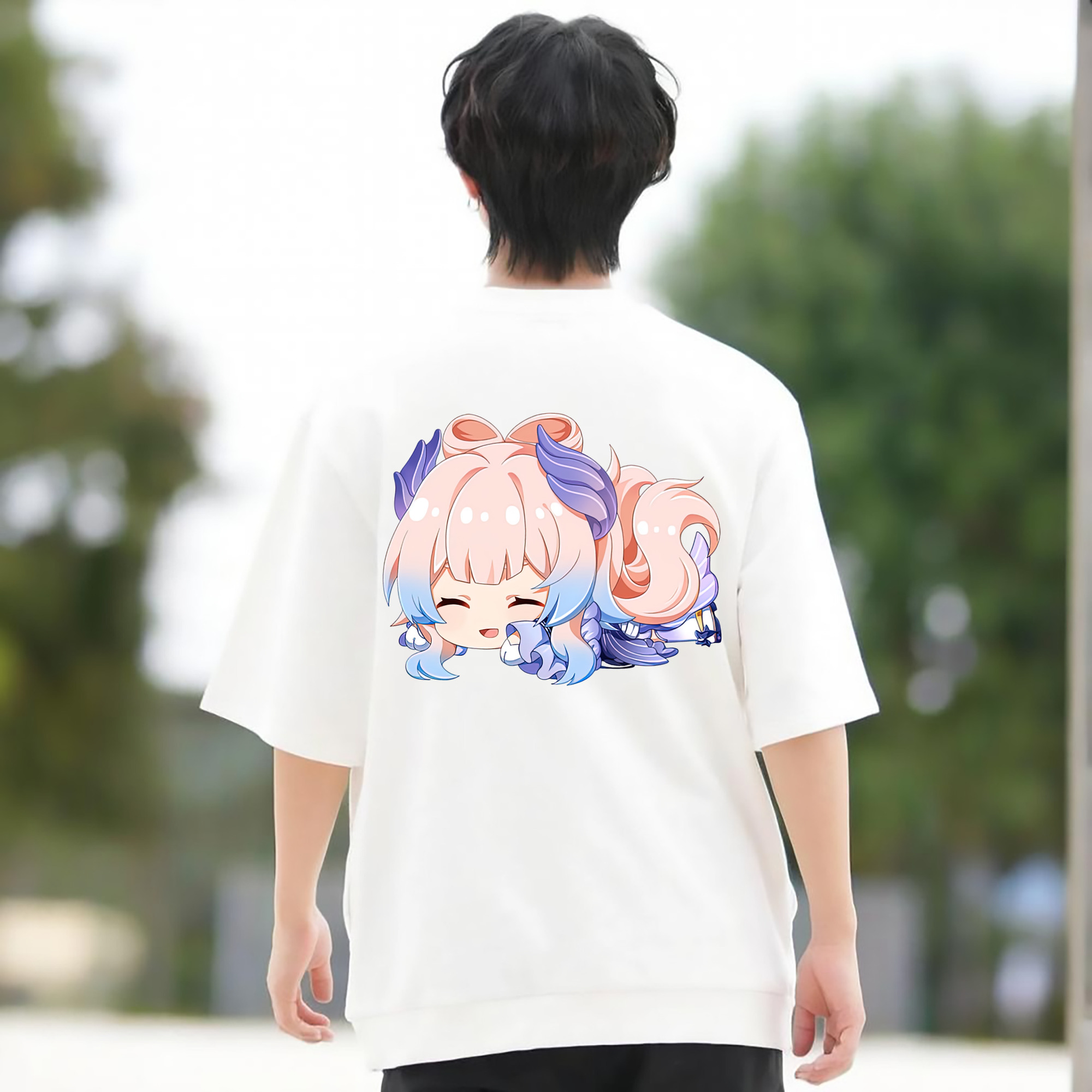 げんし神 珊瑚宮心海 サンゴノミヤ・ココミ genshin Sangonomiya Kokomi 綿100％ メンズ半袖Tシャツ（バックプリント） 通気性