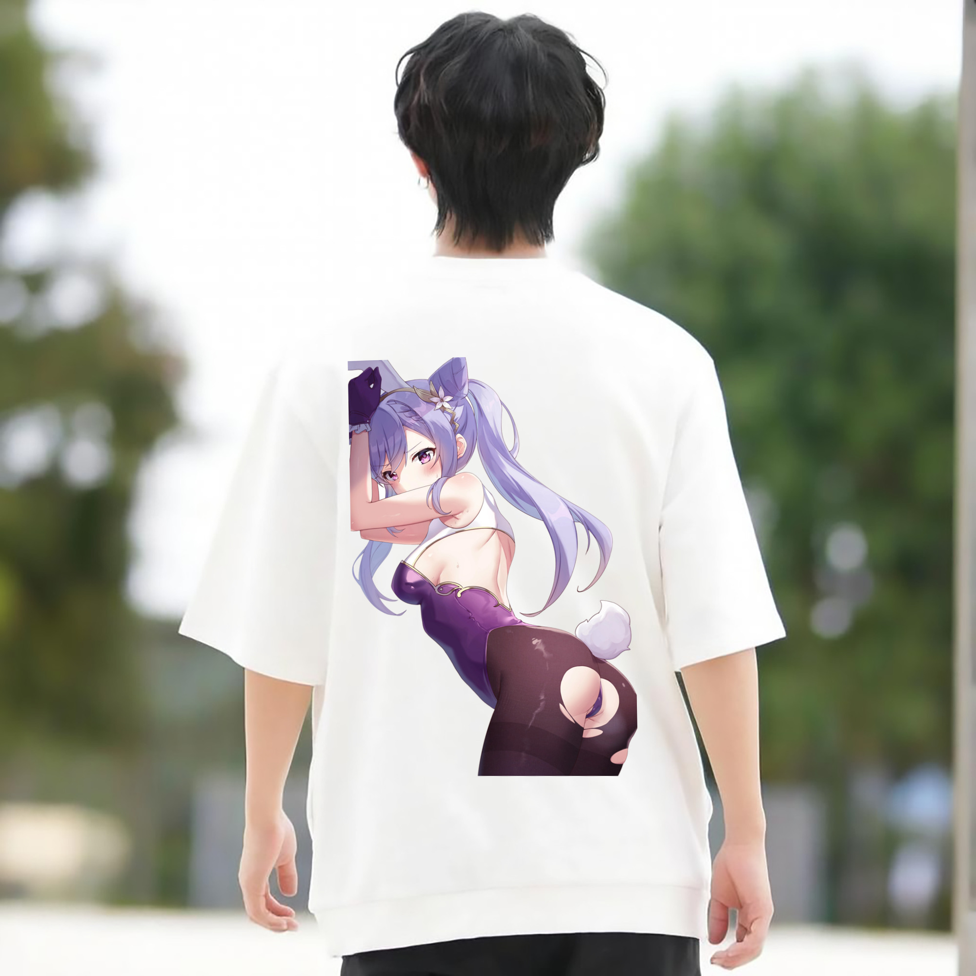 げんし神 刻晴 こくせい genshin Kokusei 綿100％ メンズ半袖Tシャツ（バックプリント） 通気性