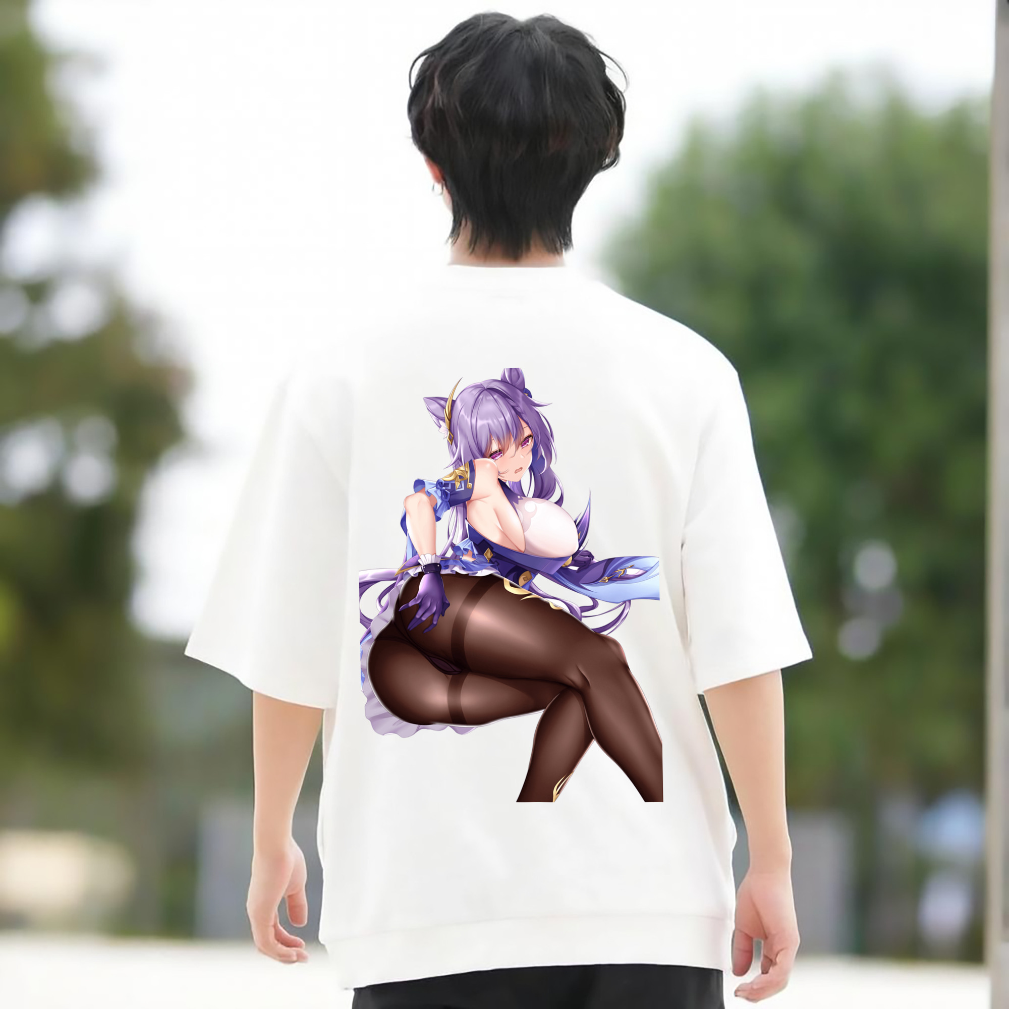 げんし神 刻晴 こくせい genshin Kokusei 綿100％ メンズ半袖Tシャツ（バックプリント） 通気性