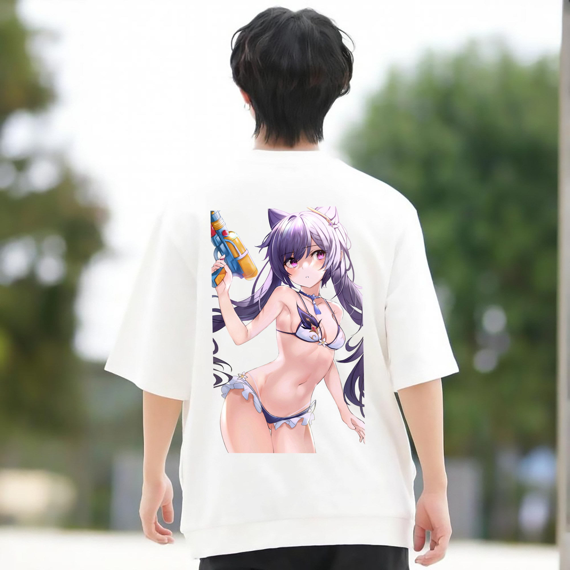 げんし神 刻晴 こくせい genshin Kokusei 綿100％ メンズ半袖Tシャツ（バックプリント） 通気性