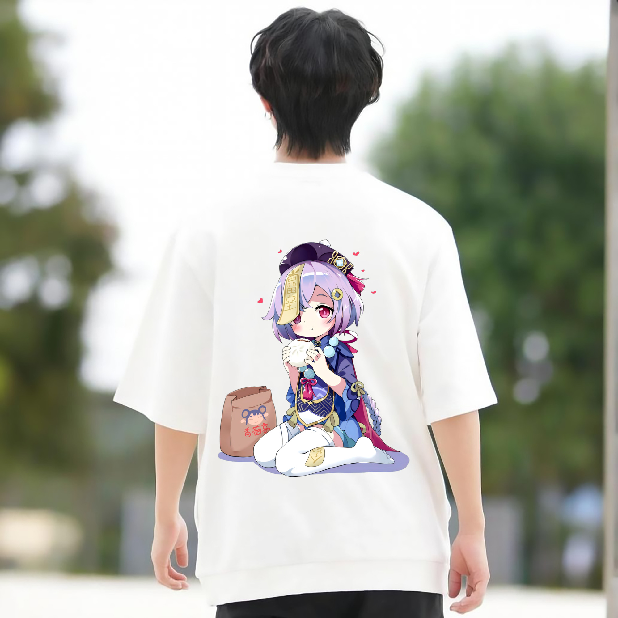 げんし神 七七 なな  genshin Nana 綿100％ メンズ半袖Tシャツ（バックプリント） 通気性