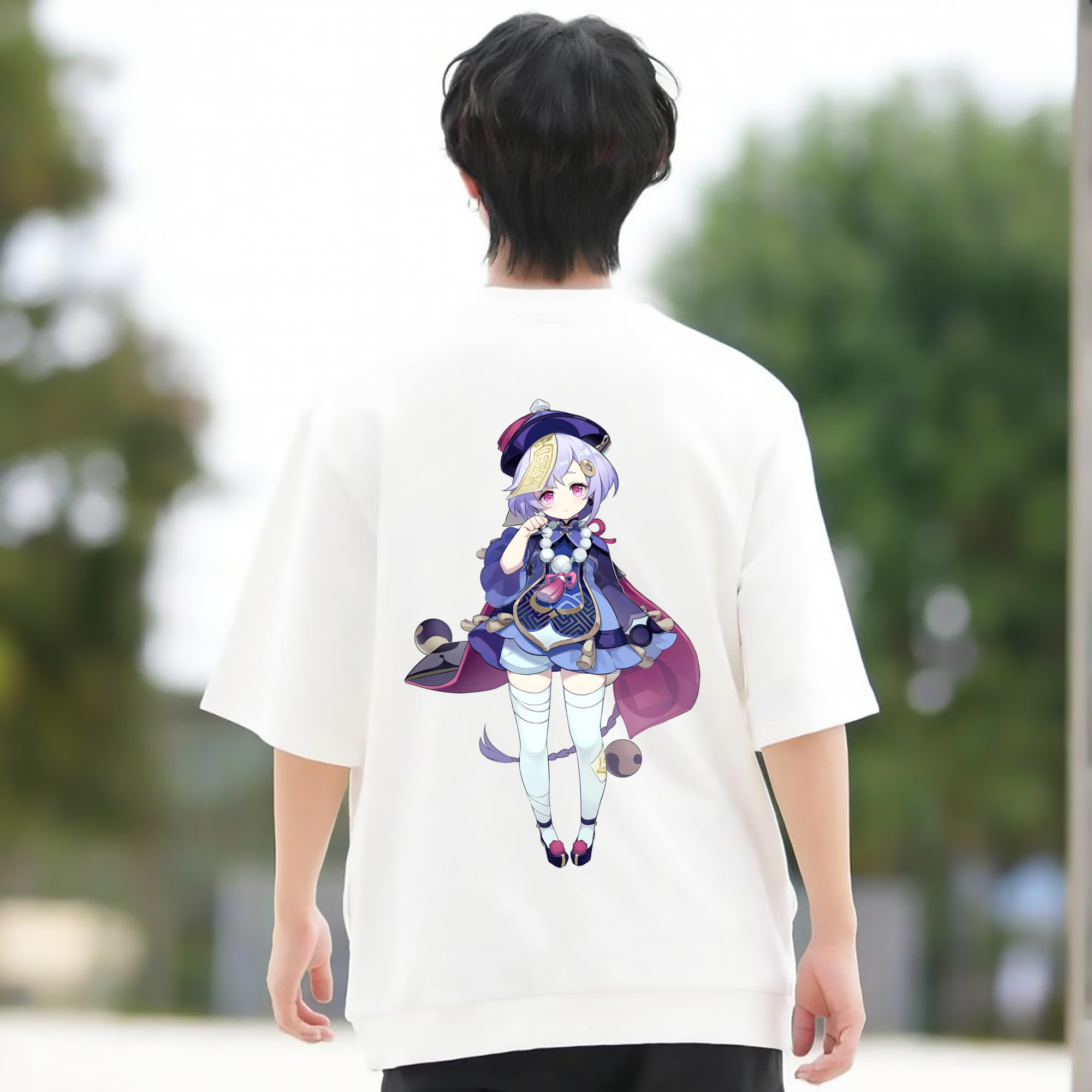 げんし神 七七 なな  genshin Nana 綿100％ メンズ半袖Tシャツ（バックプリント） 通気性