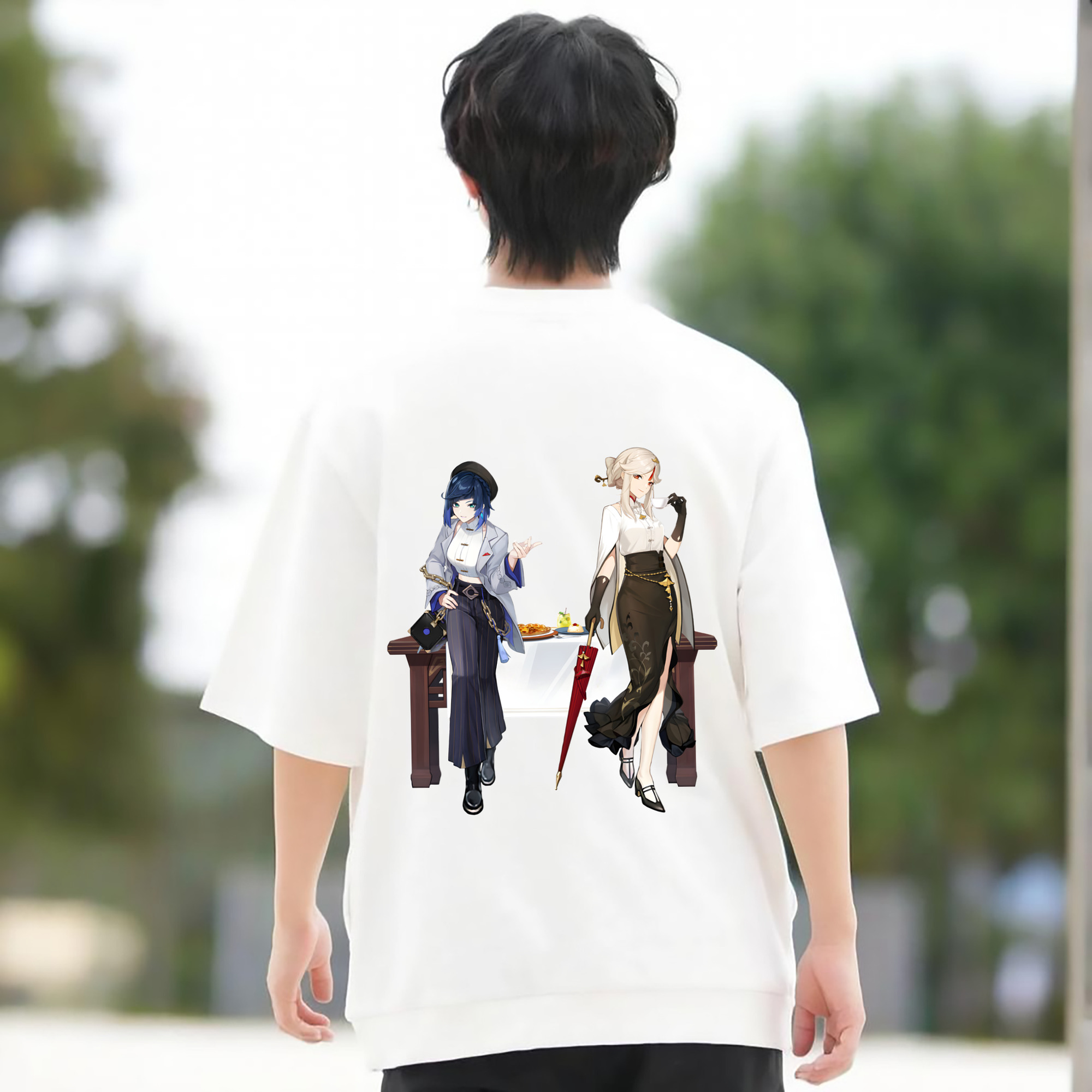 げんし神 夜兰 やらん genshin Yaran 綿100％ メンズ半袖Tシャツ（バックプリント） 通気性