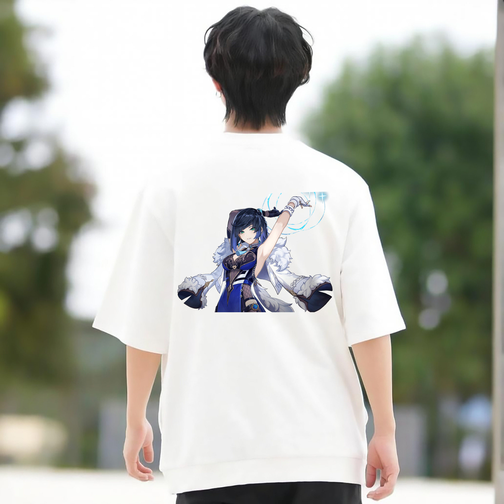 げんし神 夜兰 やらん genshin Yaran 綿100％ メンズ半袖Tシャツ（バックプリント） 通気性