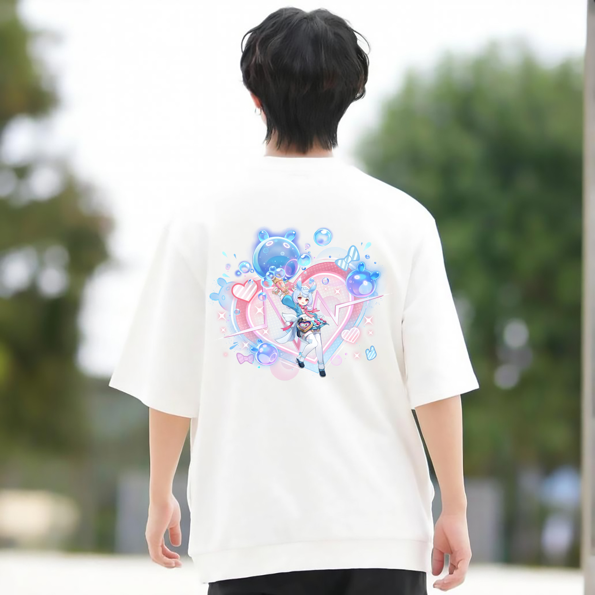 げんし神 シゲウィン genshin Shigewin 綿100％ メンズ半袖Tシャツ（バックプリント） 通気性