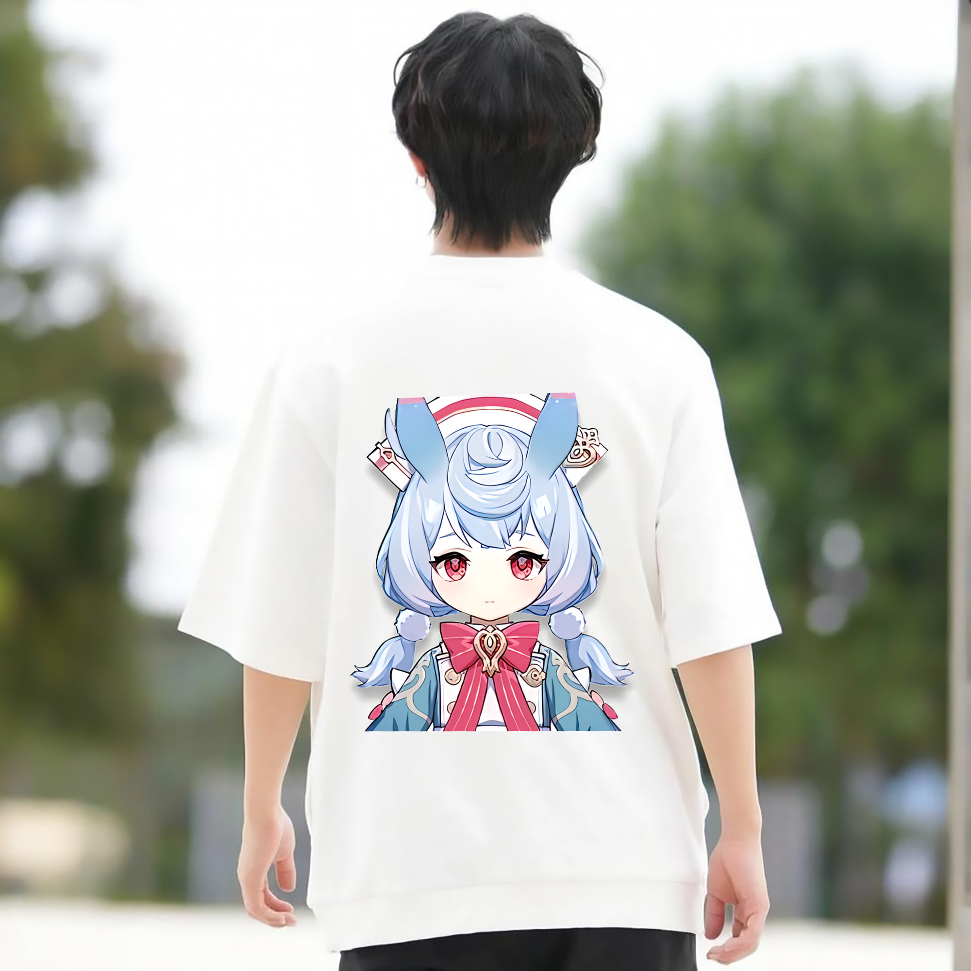 げんし神 シゲウィン genshin Shigewin 綿100％ メンズ半袖Tシャツ（バックプリント） 通気性