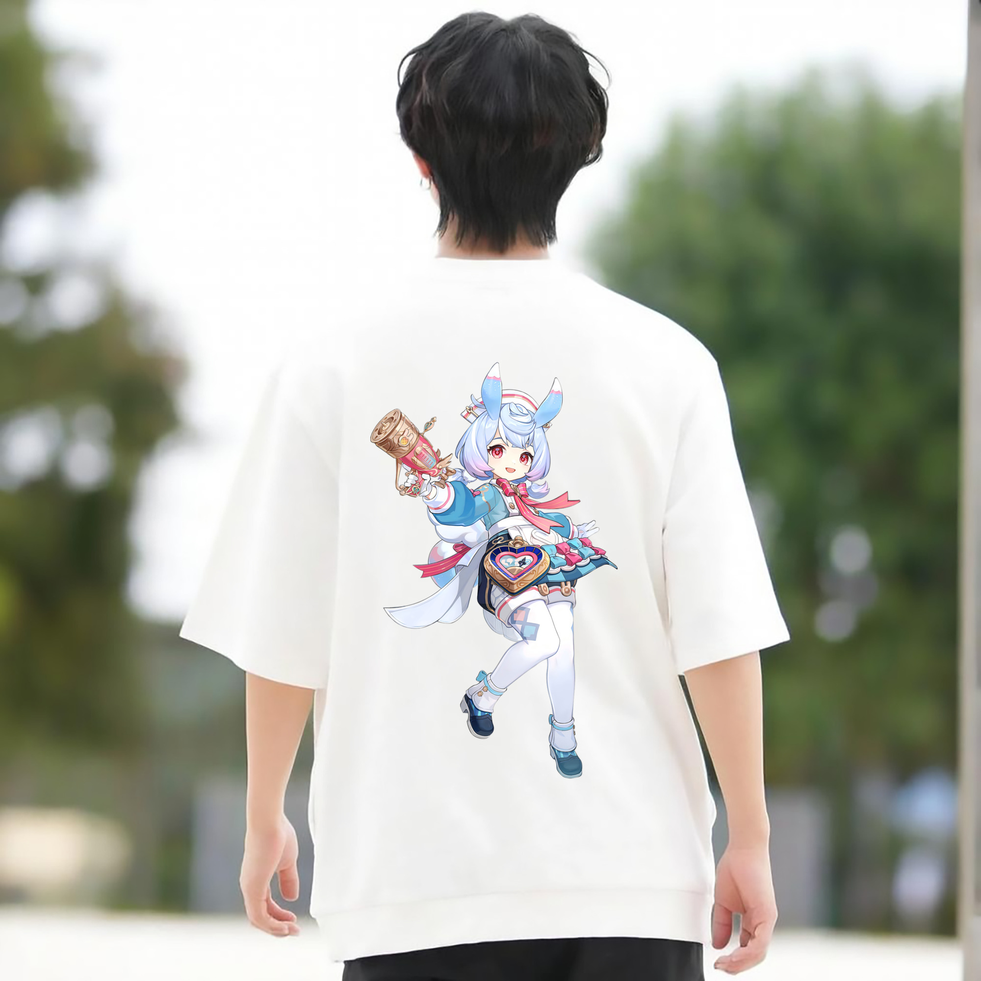 げんし神 シゲウィン genshin Shigewin 綿100％ メンズ半袖Tシャツ（バックプリント） 通気性