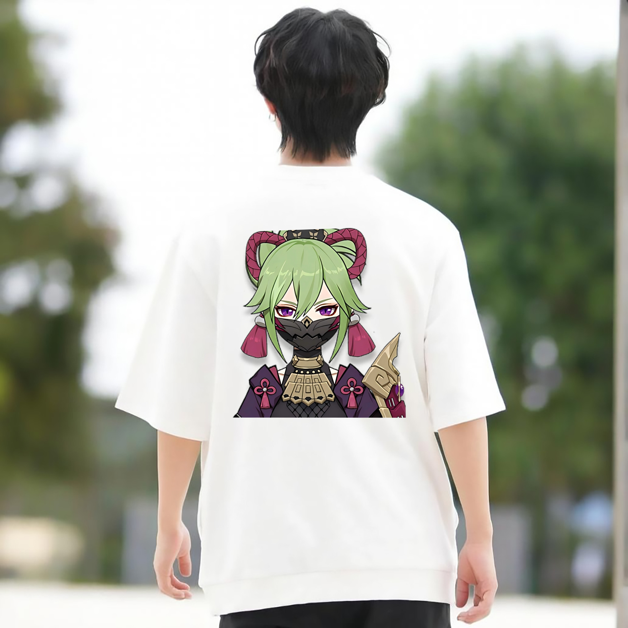 げんし神  久岐忍 くき しのぶ genshin Kuki Shinobu 綿100％ メンズ半袖Tシャツ（バックプリント） 通気性
