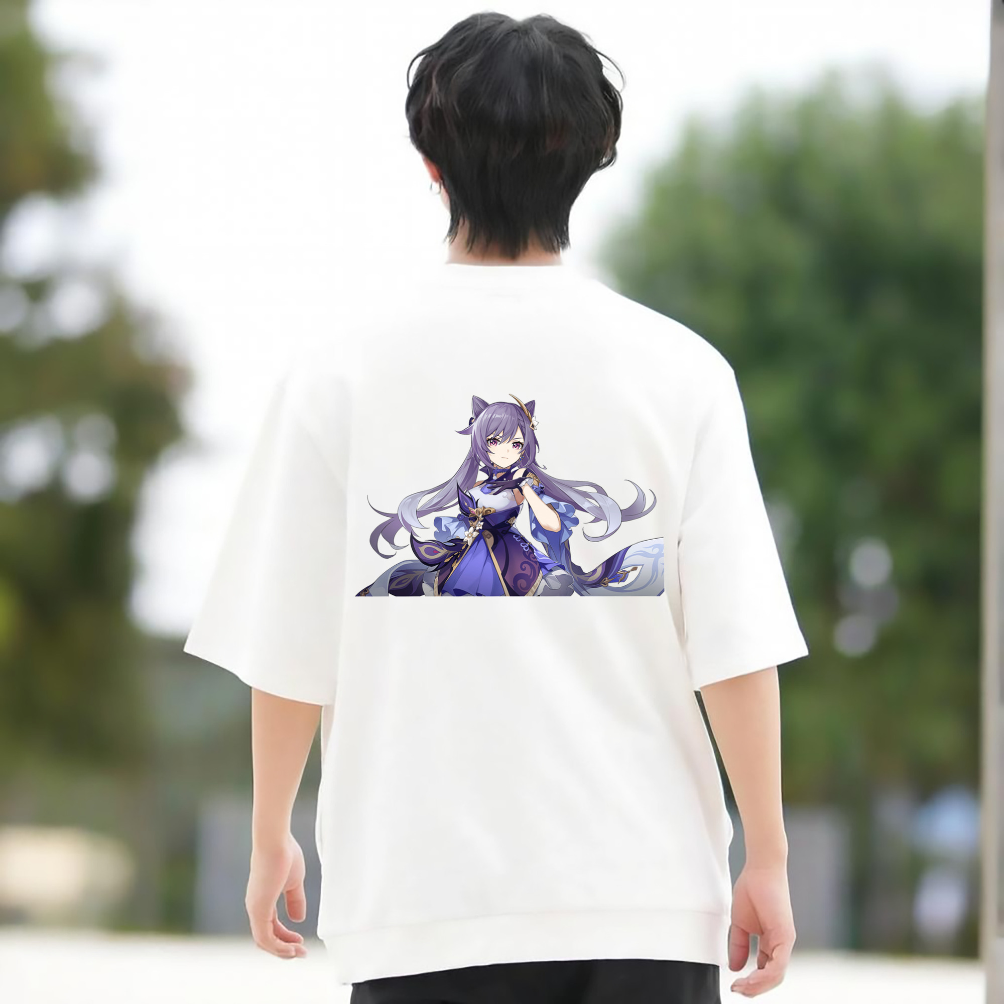 げんし神 刻晴 こくせい genshin Kokusei 綿100％ メンズ半袖Tシャツ（バックプリント） 通気性