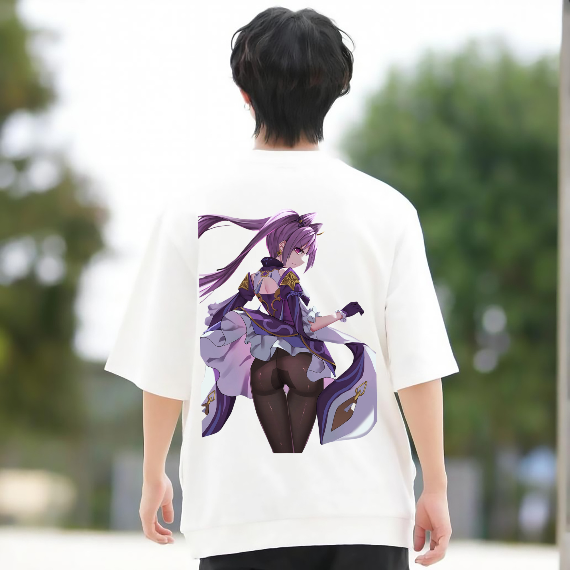 げんし神 刻晴 こくせい genshin Kokusei 綿100％ メンズ半袖Tシャツ（バックプリント） 通気性