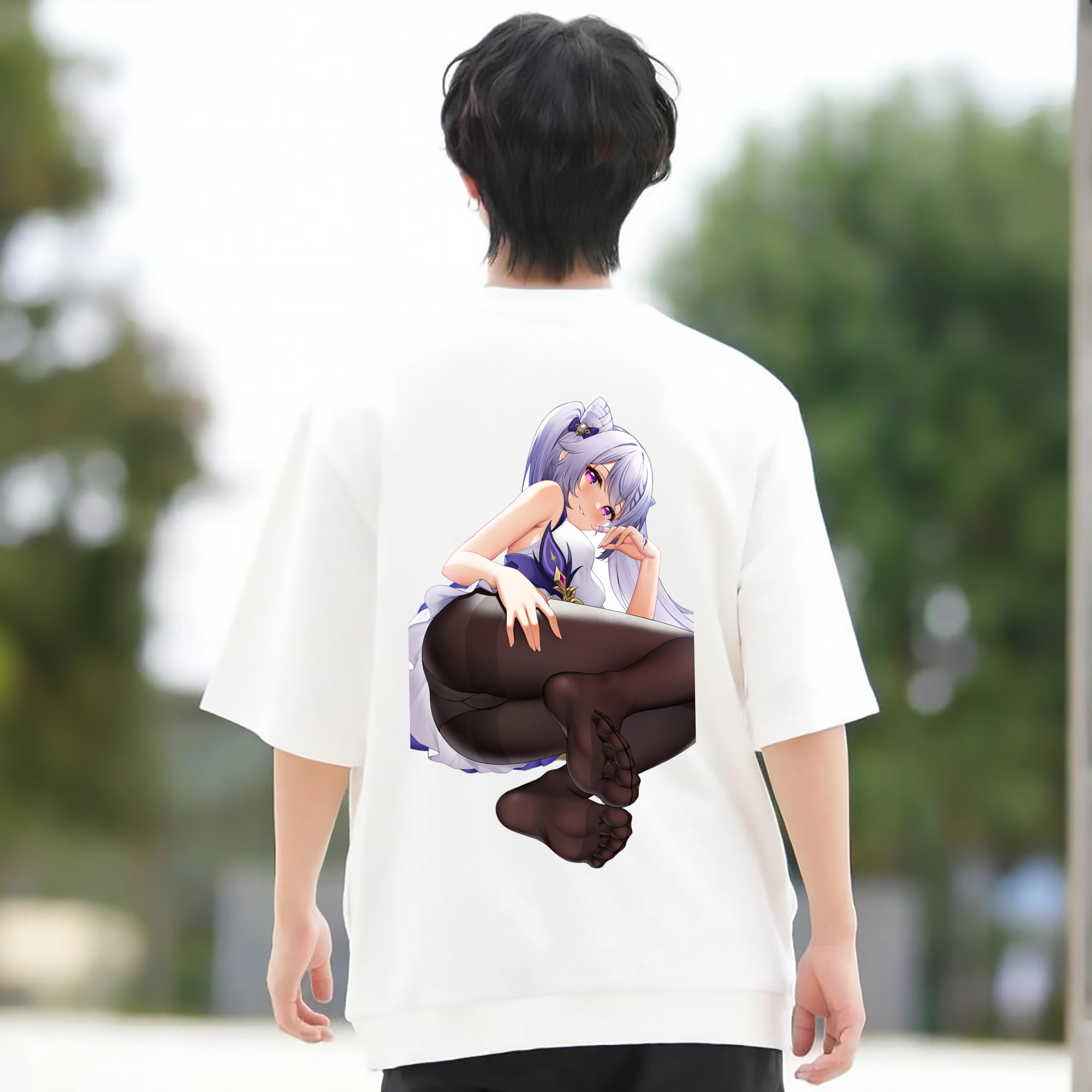 げんし神 刻晴 こくせい genshin Kokusei 綿100％ メンズ半袖Tシャツ（バックプリント） 通気性