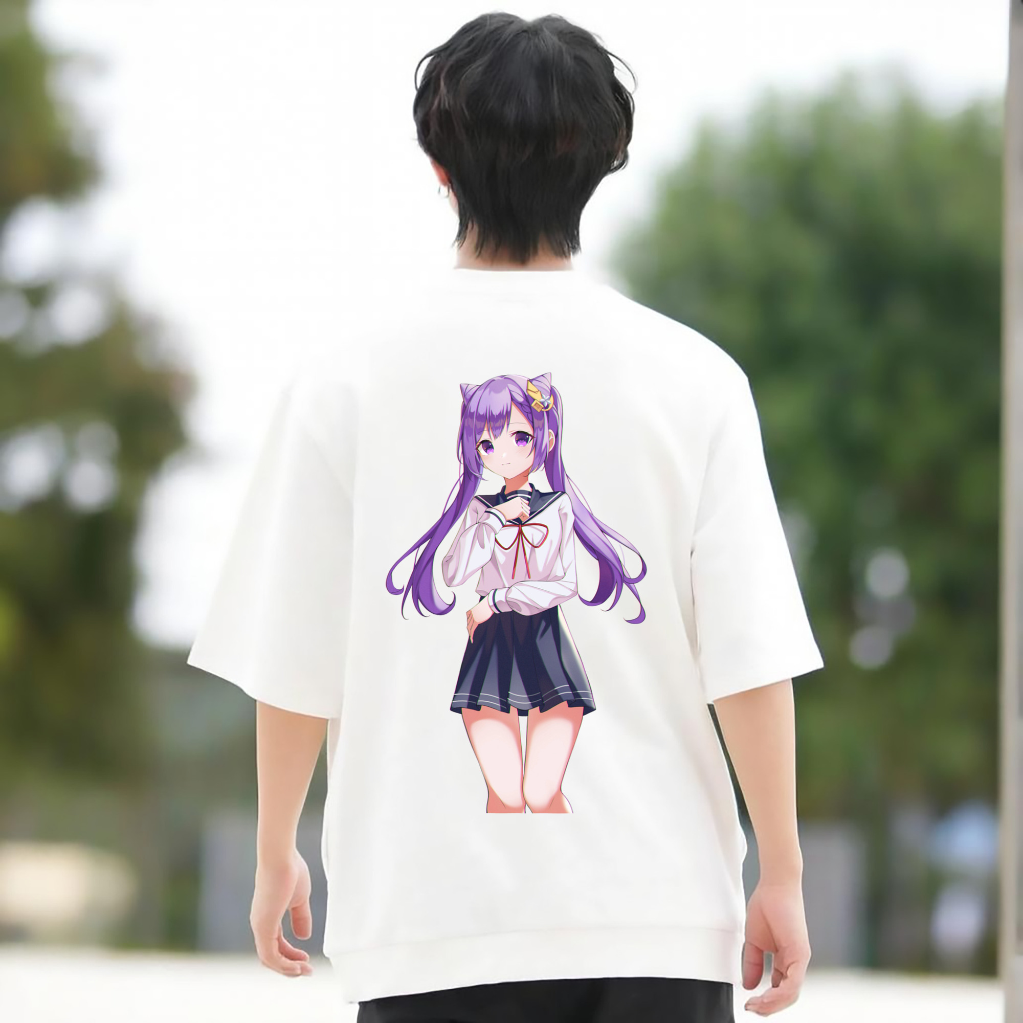 げんし神 刻晴 こくせい genshin Kokusei 綿100％ メンズ半袖Tシャツ（バックプリント） 通気性
