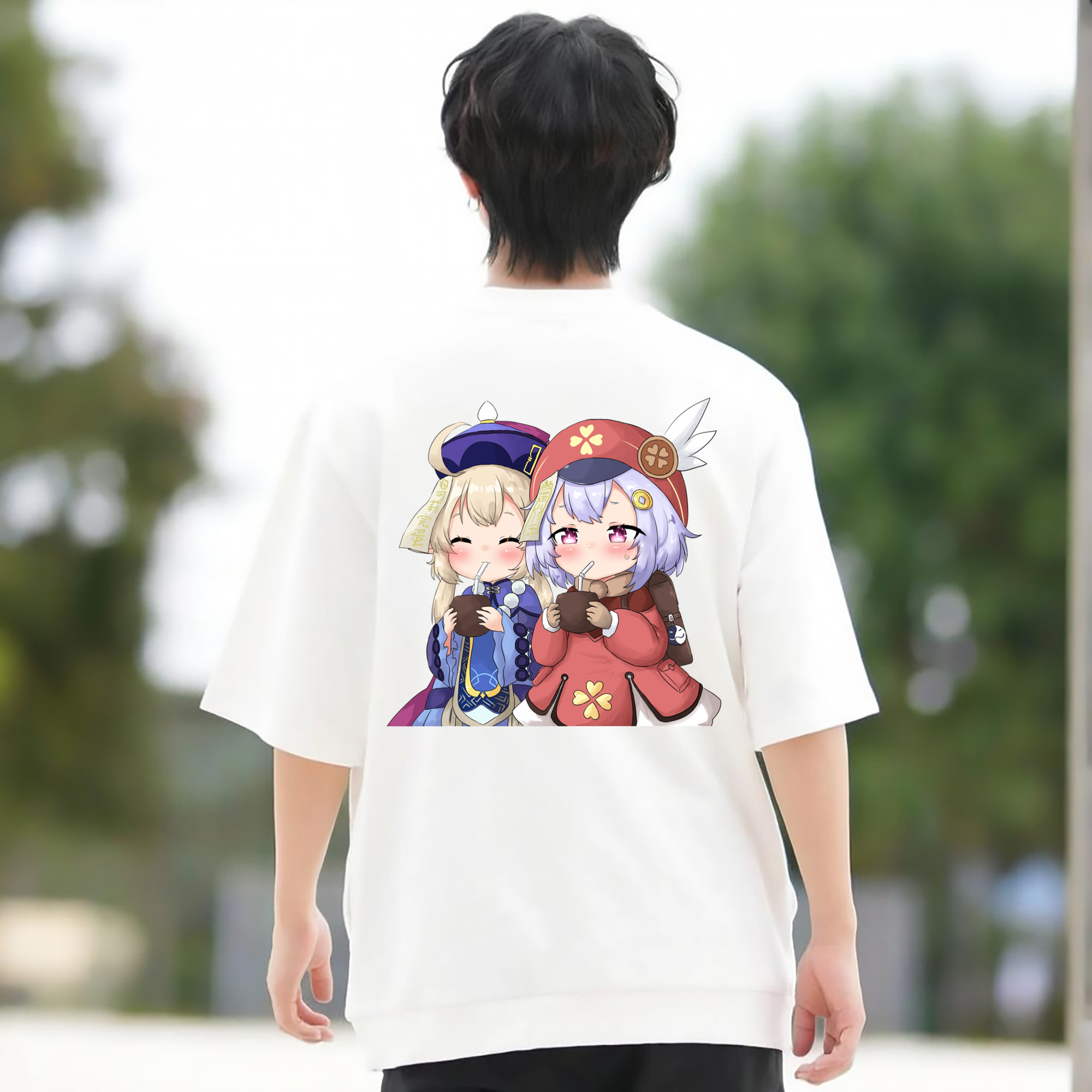 げんし神 七七 なな  genshin Nana 綿100％ メンズ半袖Tシャツ（バックプリント） 通気性