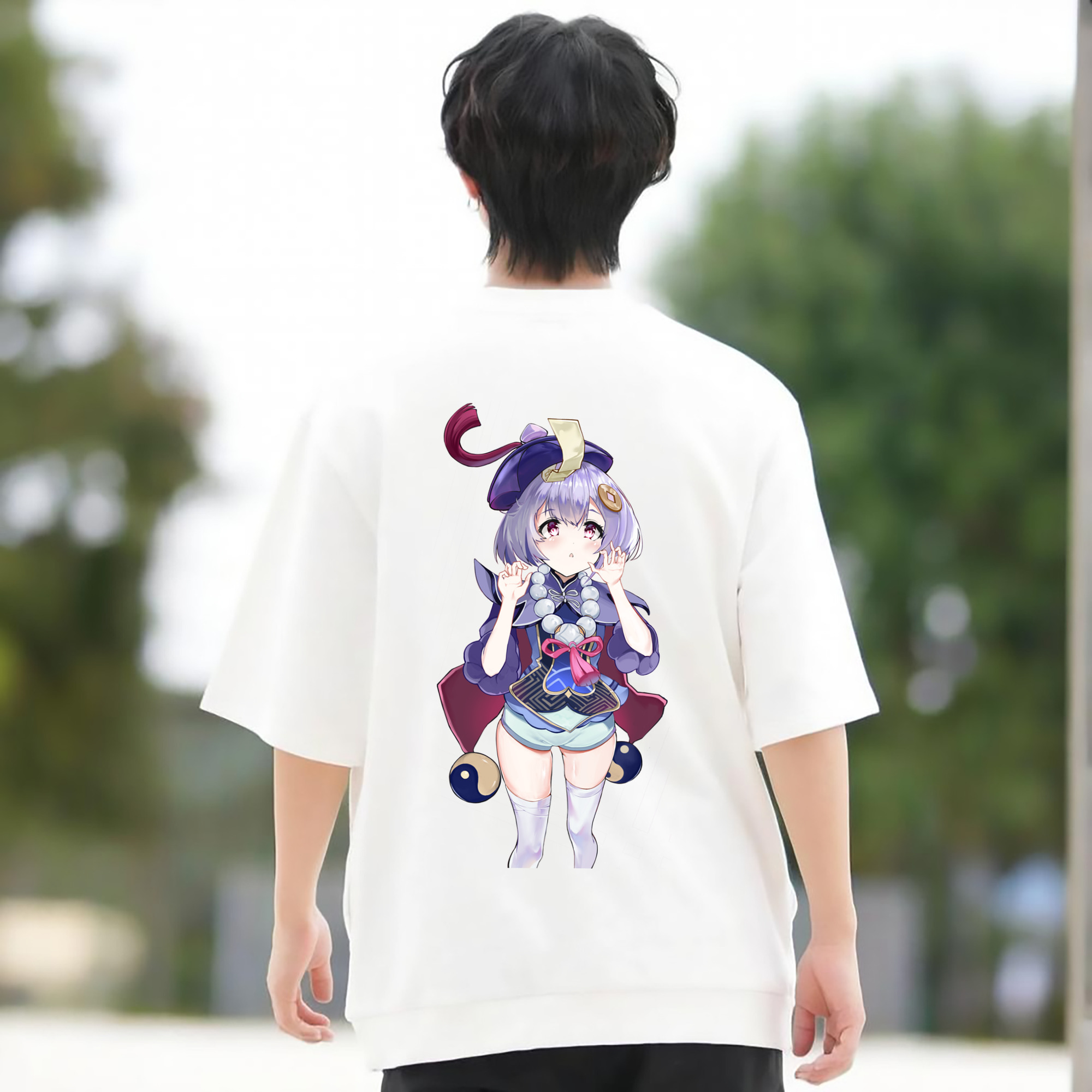 げんし神 七七 なな  genshin Nana 綿100％ メンズ半袖Tシャツ（バックプリント） 通気性