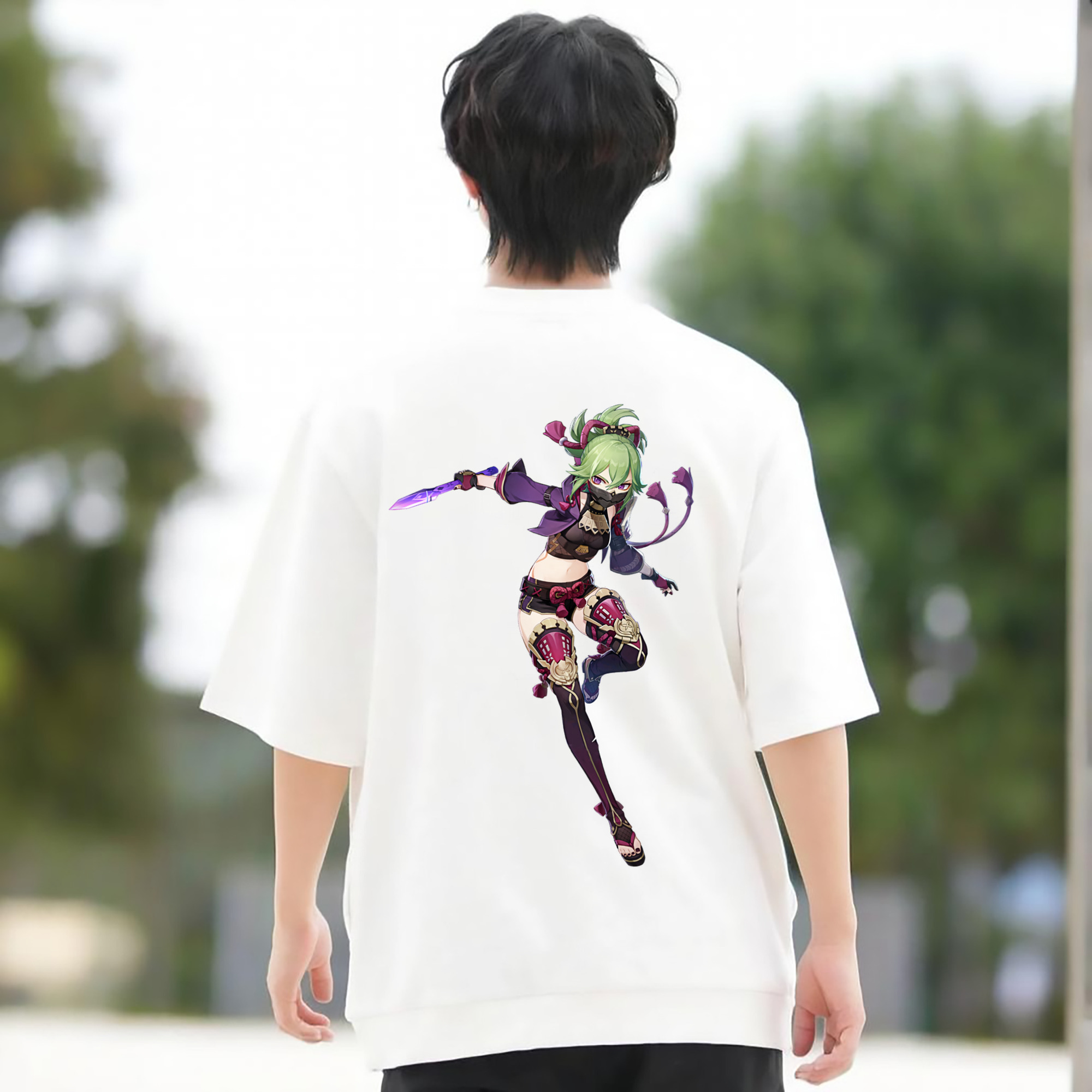げんし神  久岐忍 くき しのぶ genshin Kuki Shinobu 綿100％ メンズ半袖Tシャツ（バックプリント） 通気性