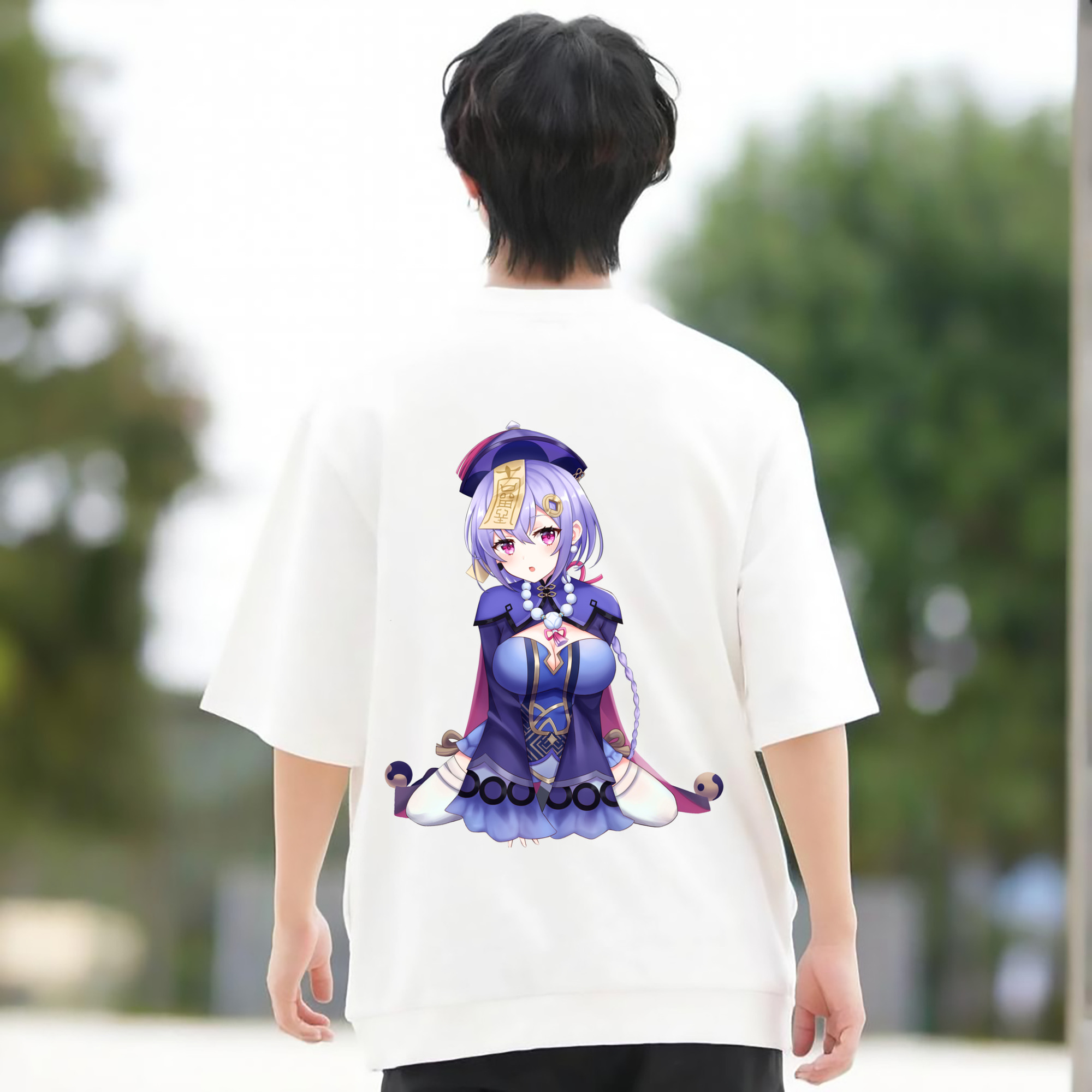 げんし神 七七 なな  genshin Nana 綿100％ メンズ半袖Tシャツ（バックプリント） 通気性