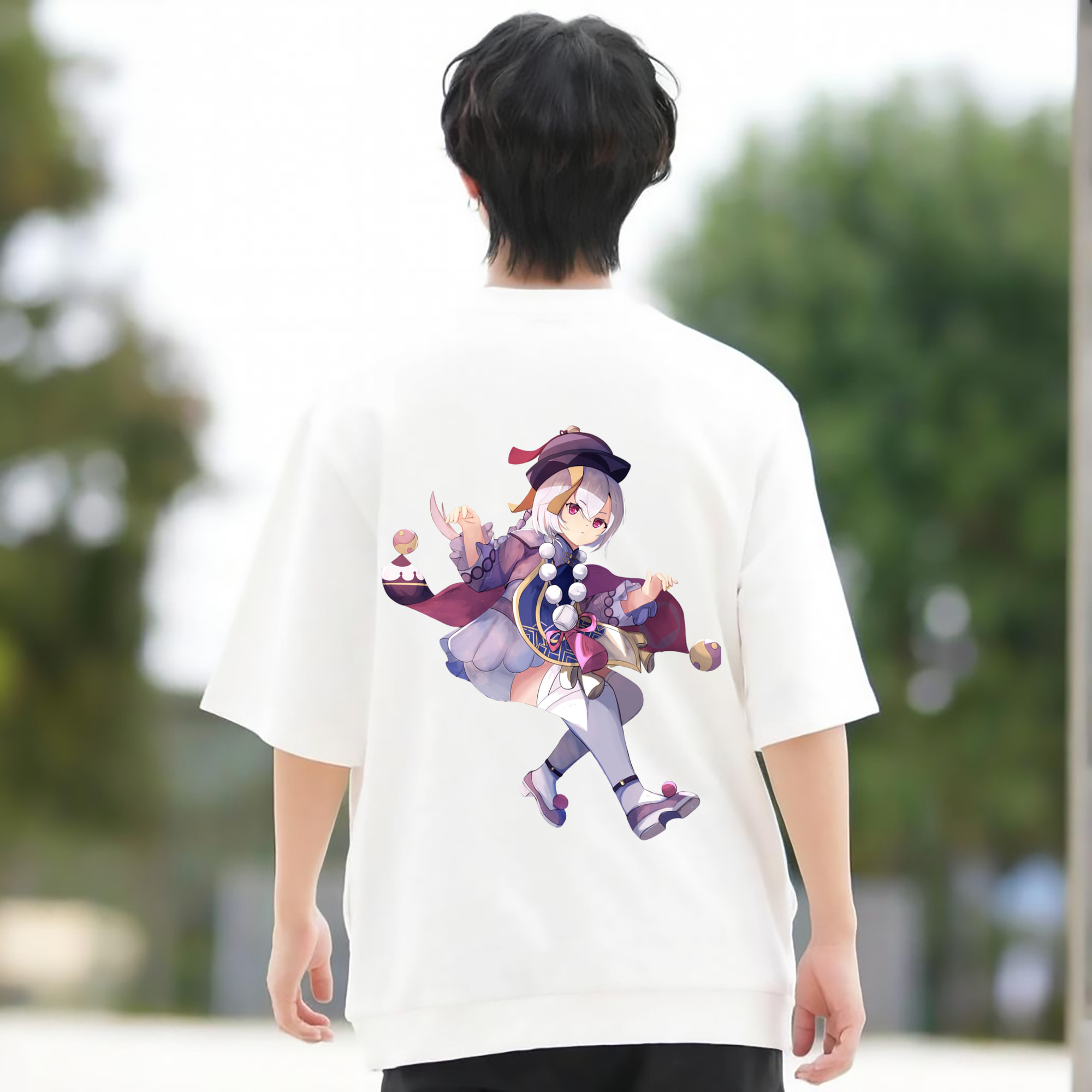 げんし神 七七 なな  genshin Nana 綿100％ メンズ半袖Tシャツ（バックプリント） 通気性