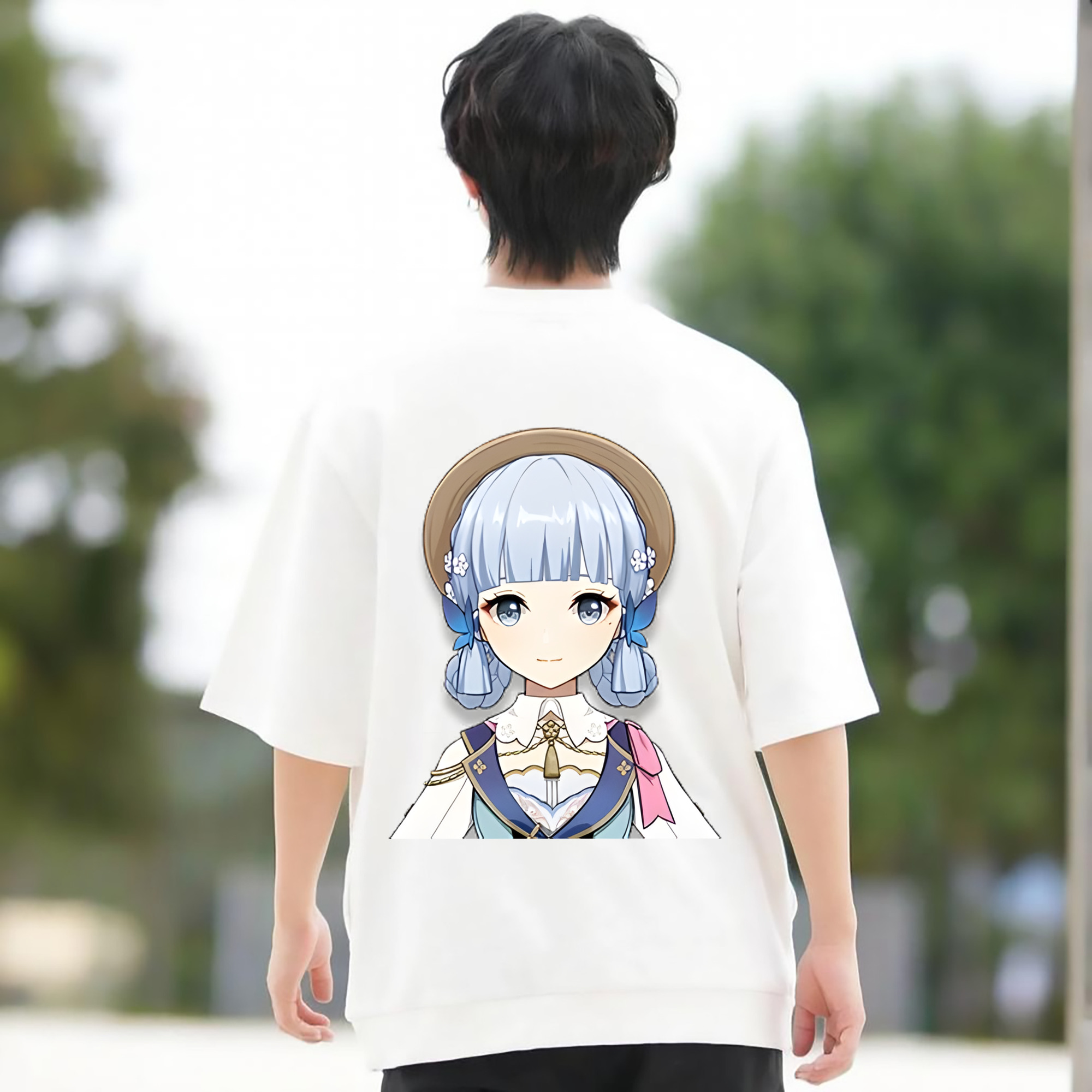 げんし神 神里綾華 神宮寺レン genshin Kamimiya Ren 綿100％ メンズ半袖Tシャツ（バックプリント） 通気性