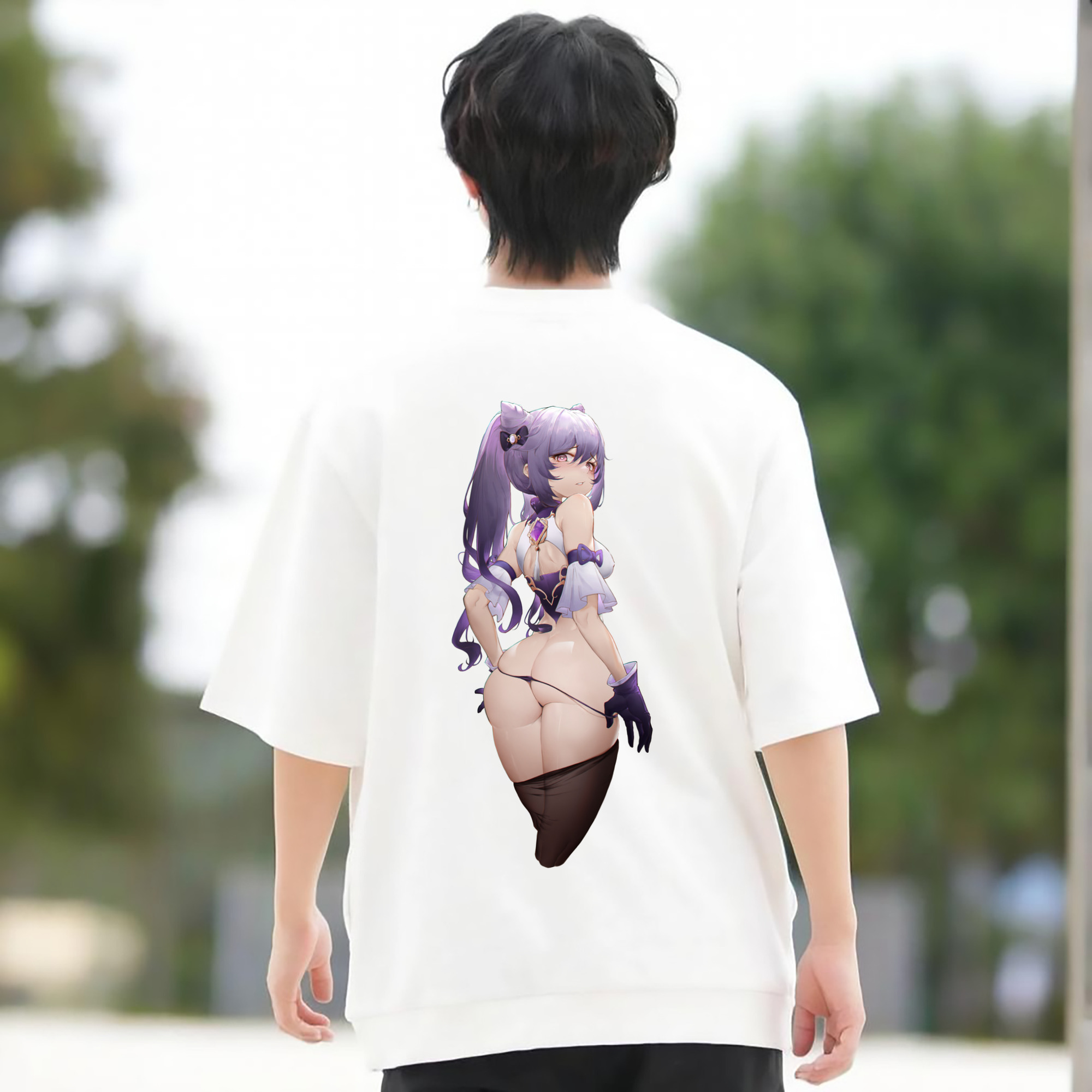 げんし神 刻晴 こくせい genshin Kokusei 綿100％ メンズ半袖Tシャツ（バックプリント） 通気性