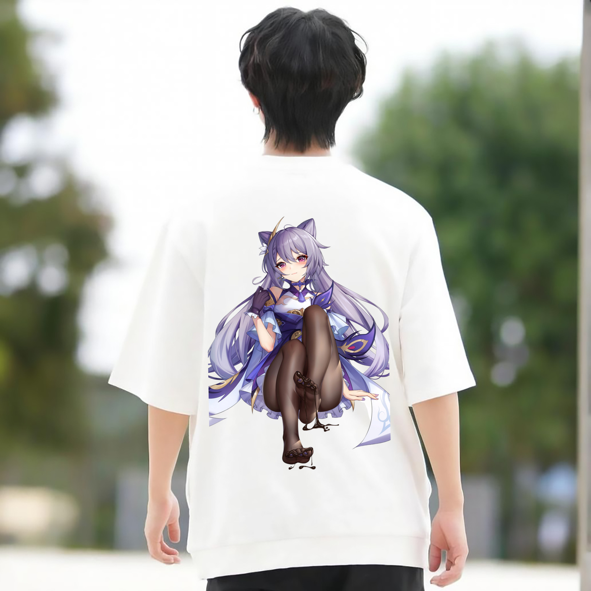げんし神 刻晴 こくせい genshin Kokusei 綿100％ メンズ半袖Tシャツ（バックプリント） 通気性