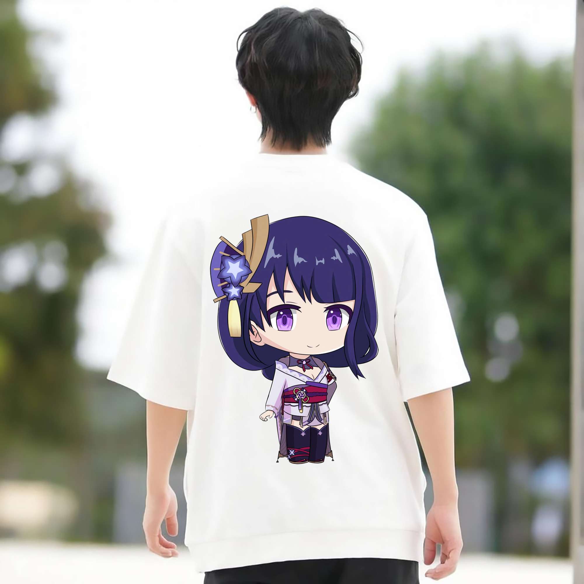 げんし神 雷電将軍 らいでんしょうぐん genshin Raiden Shogun 綿100％ メンズ半袖Tシャツ（バックプリント） 通気性