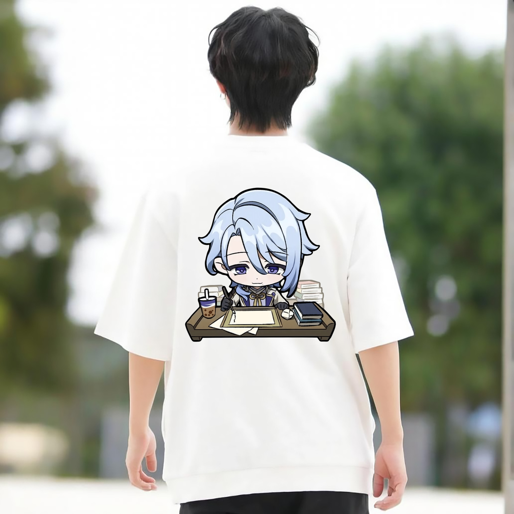げんし神 神里綾人 かみさとあやと genshin Kamisato Ayato 綿100％ メンズ半袖Tシャツ（バックプリント） 通気性