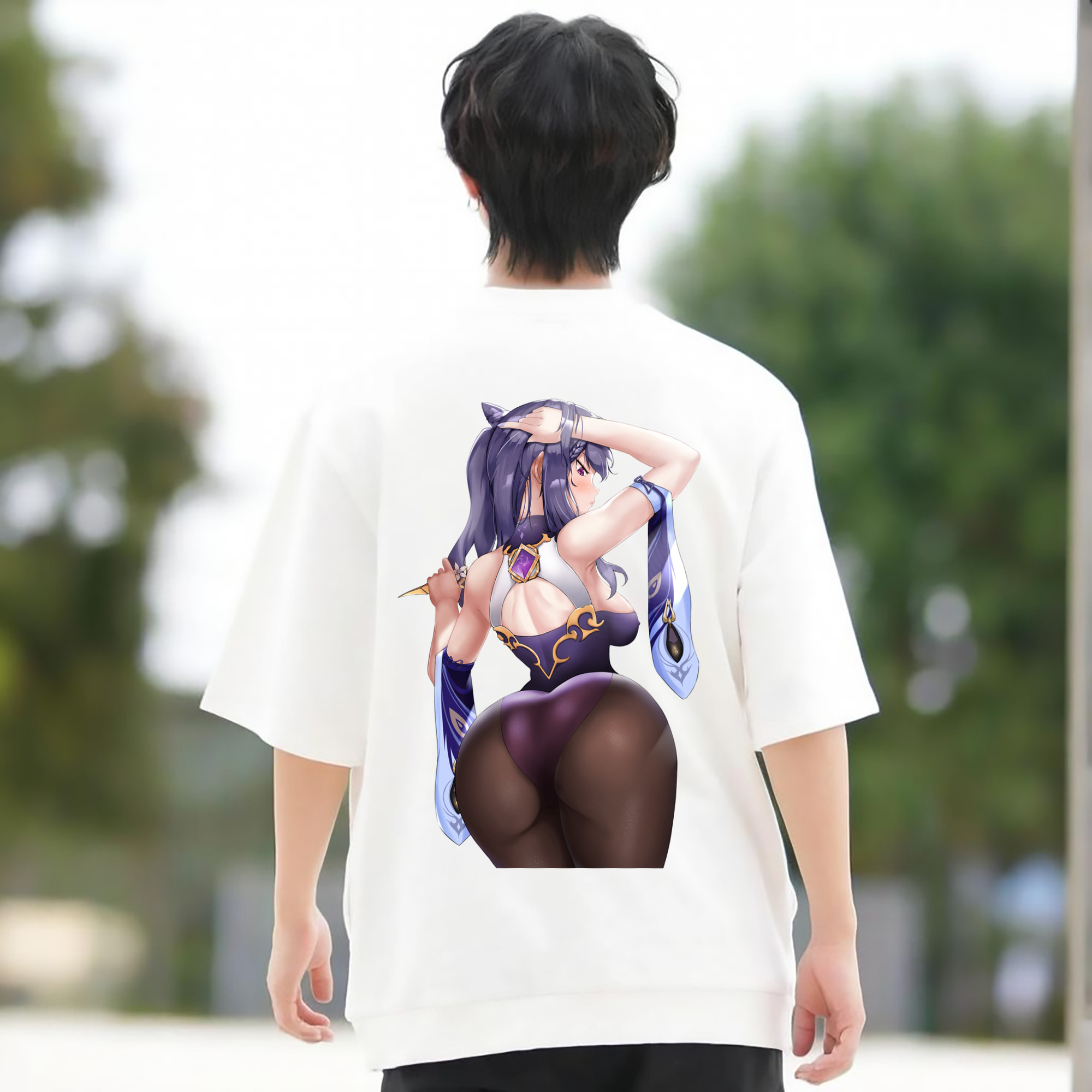 げんし神 刻晴 こくせい genshin Kokusei 綿100％ メンズ半袖Tシャツ（バックプリント） 通気性