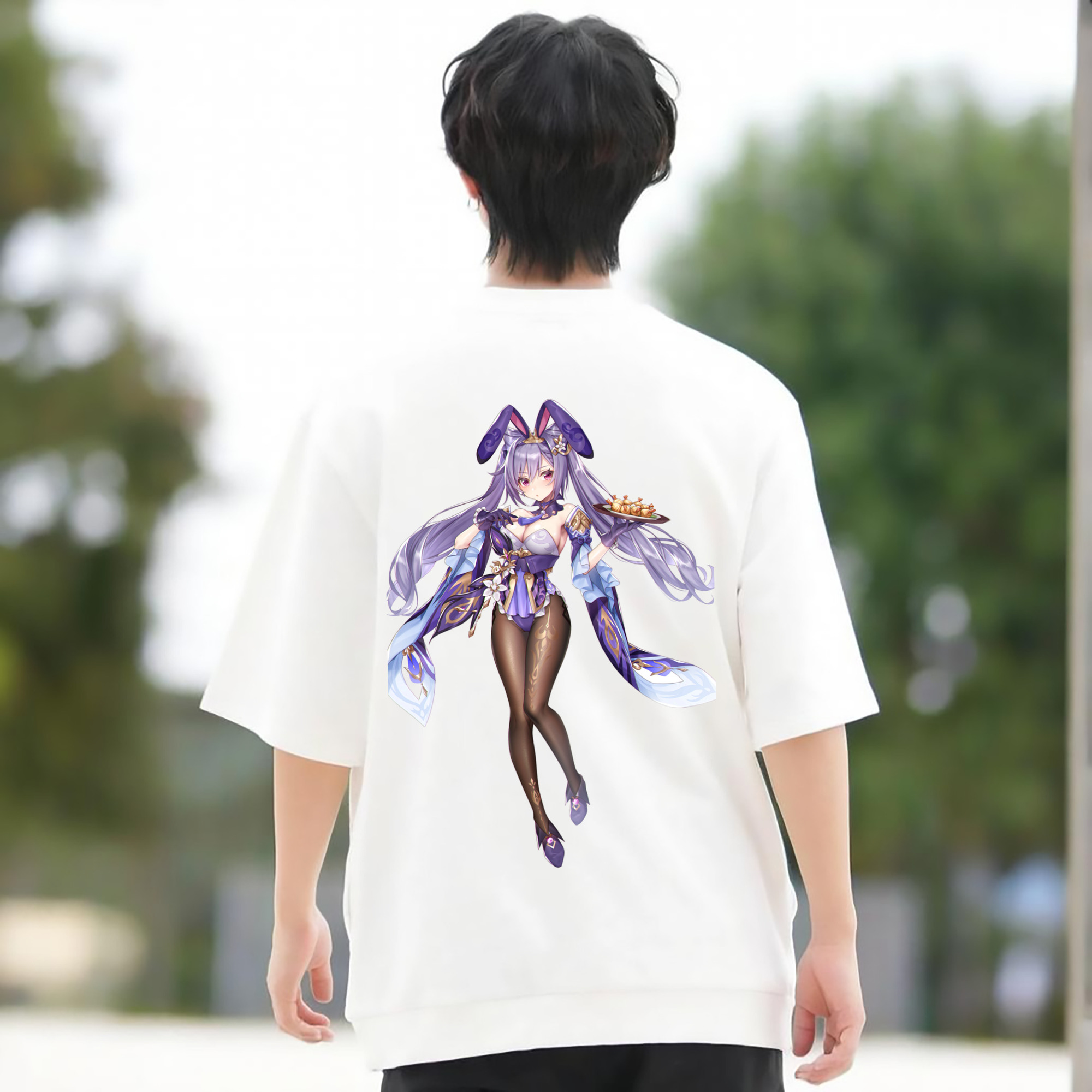 げんし神 刻晴 こくせい genshin Kokusei 綿100％ メンズ半袖Tシャツ（バックプリント） 通気性