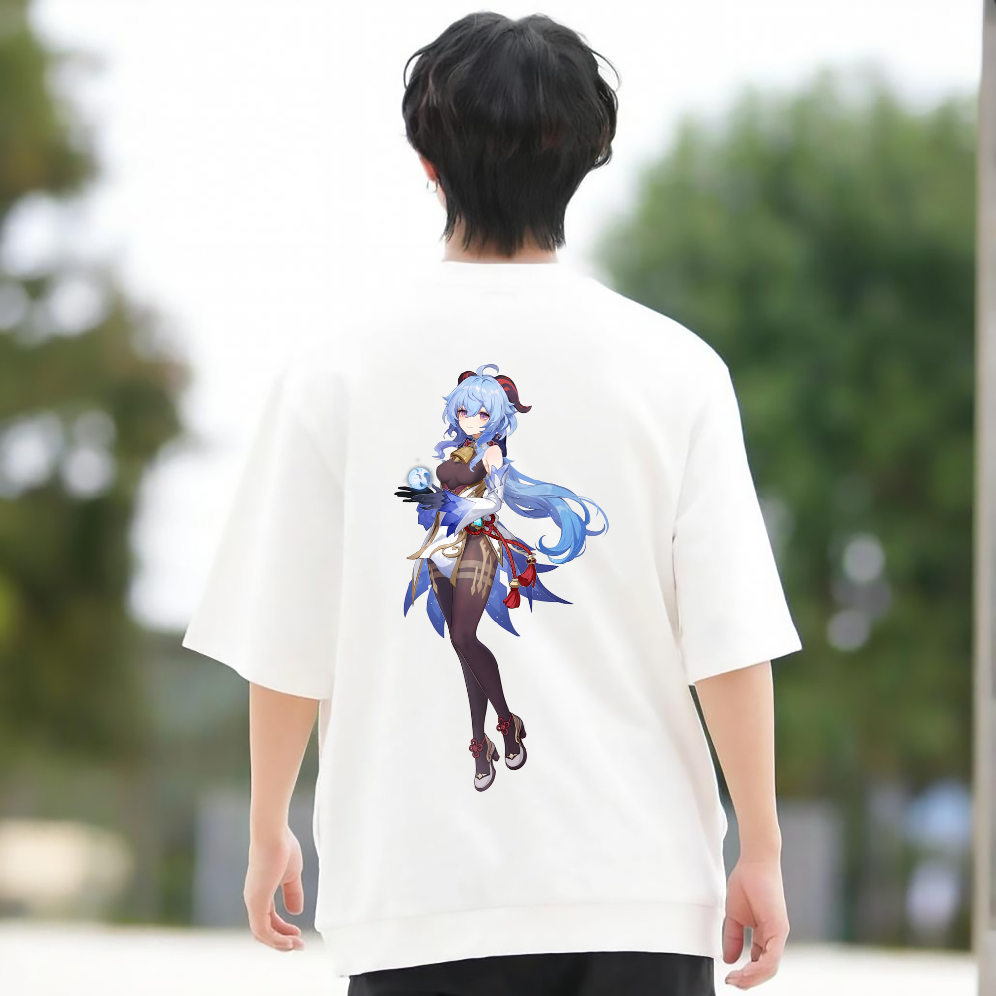 げんし神 甘雨 かんう genshin Ganyu 綿100％ メンズ半袖Tシャツ（バックプリント） 通気性
