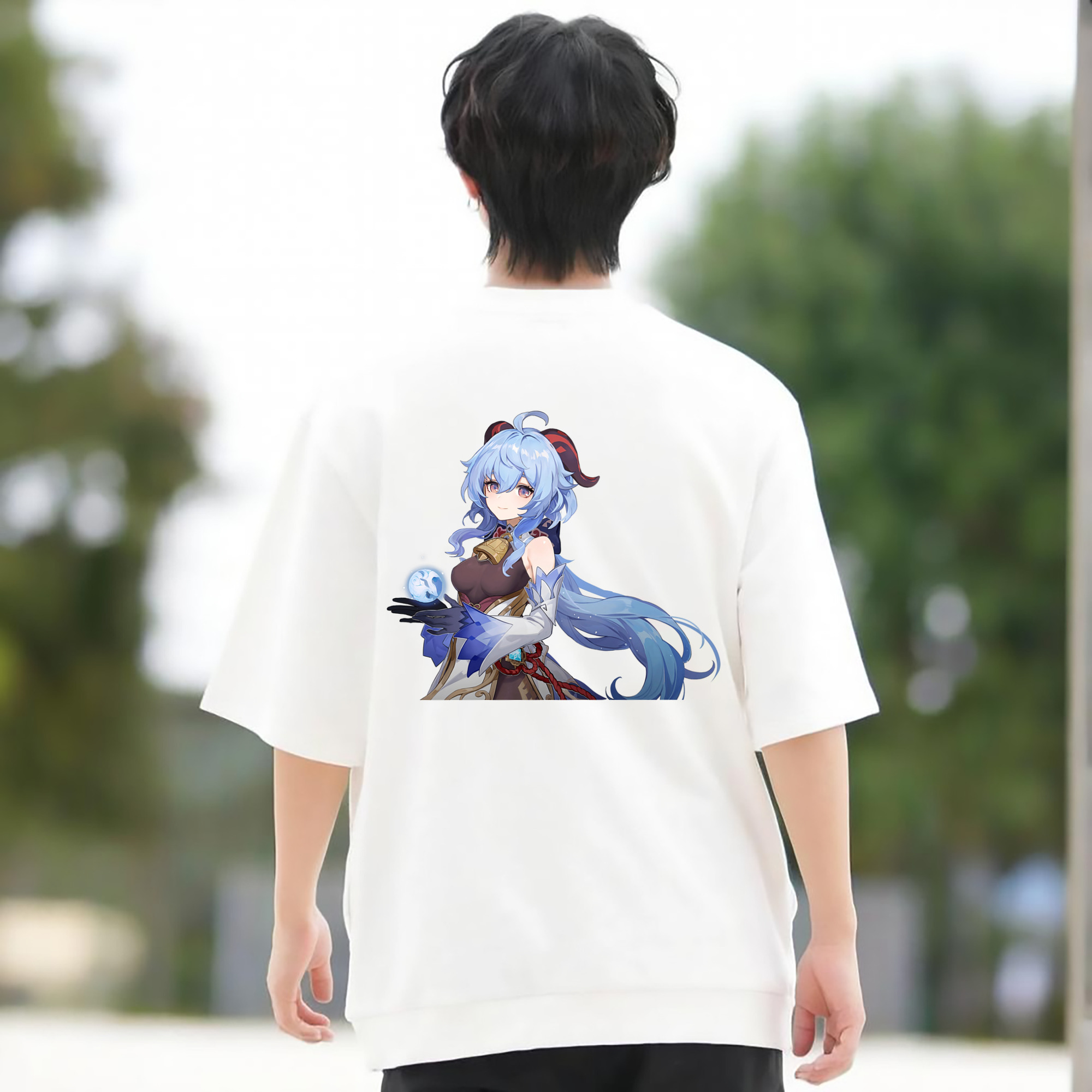 げんし神 甘雨 かんう genshin Ganyu 綿100％ メンズ半袖Tシャツ（バックプリント） 通気性