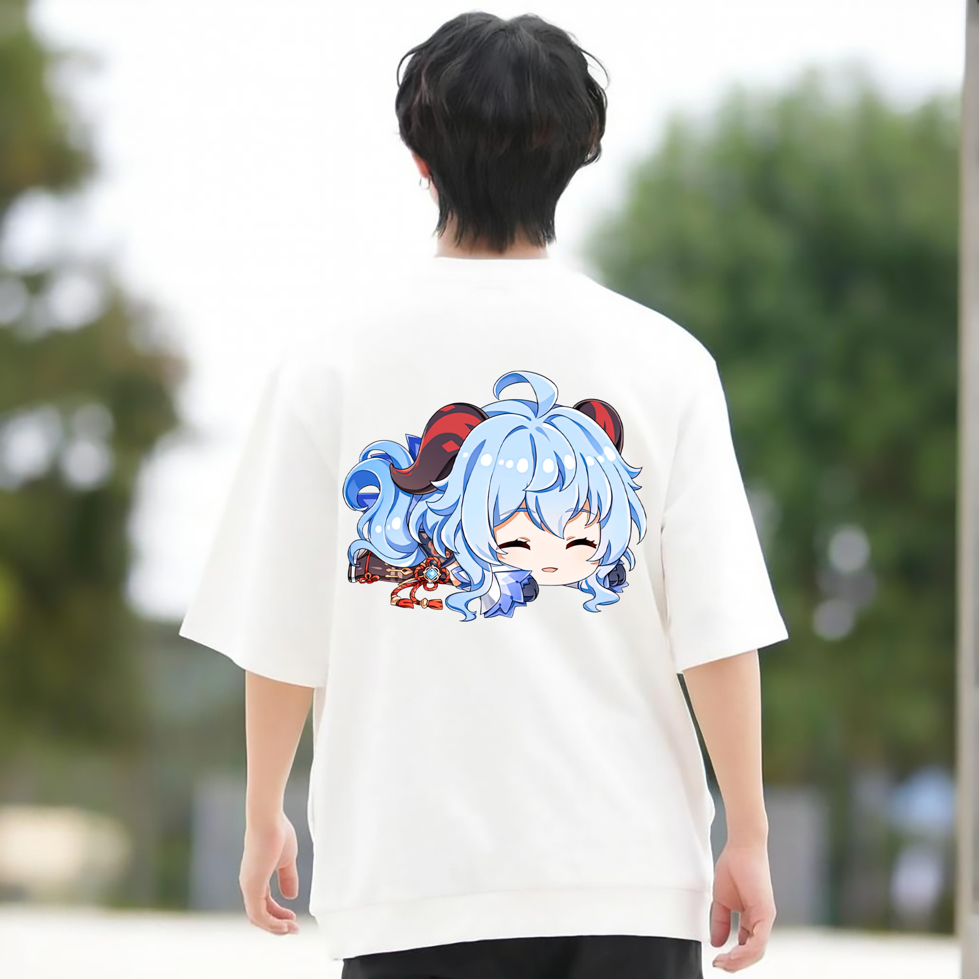 げんし神 甘雨 かんう genshin Ganyu 綿100％ メンズ半袖Tシャツ（バックプリント） 通気性