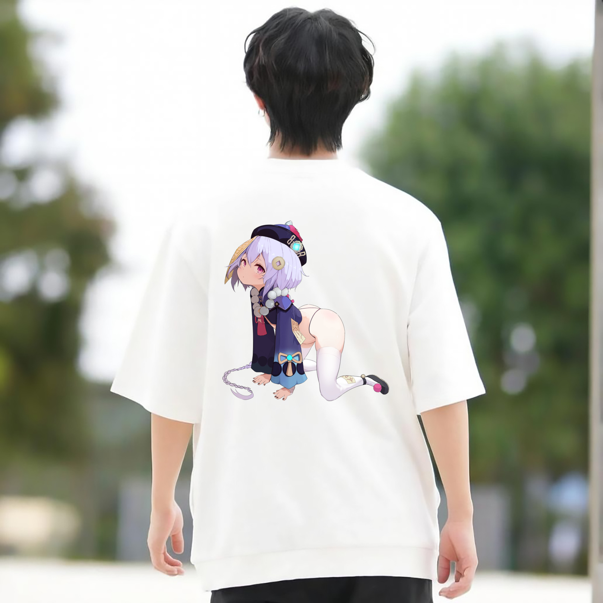 げんし神 七七 なな  genshin Nana 綿100％ メンズ半袖Tシャツ（バックプリント） 通気性
